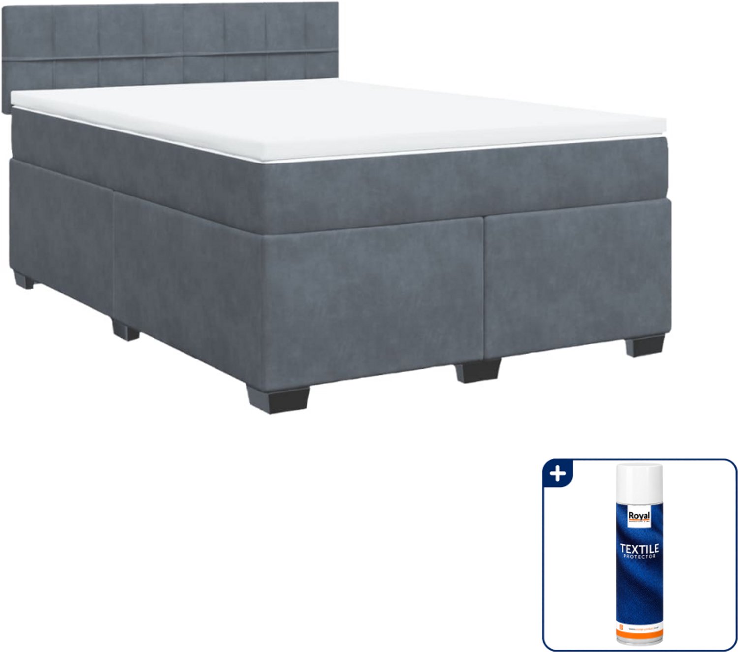 vidaXL Boxspring Queensize - 160 x 200 cm - fluweel - donkergrijs - Inclusief textielbeschermer 500 ml
