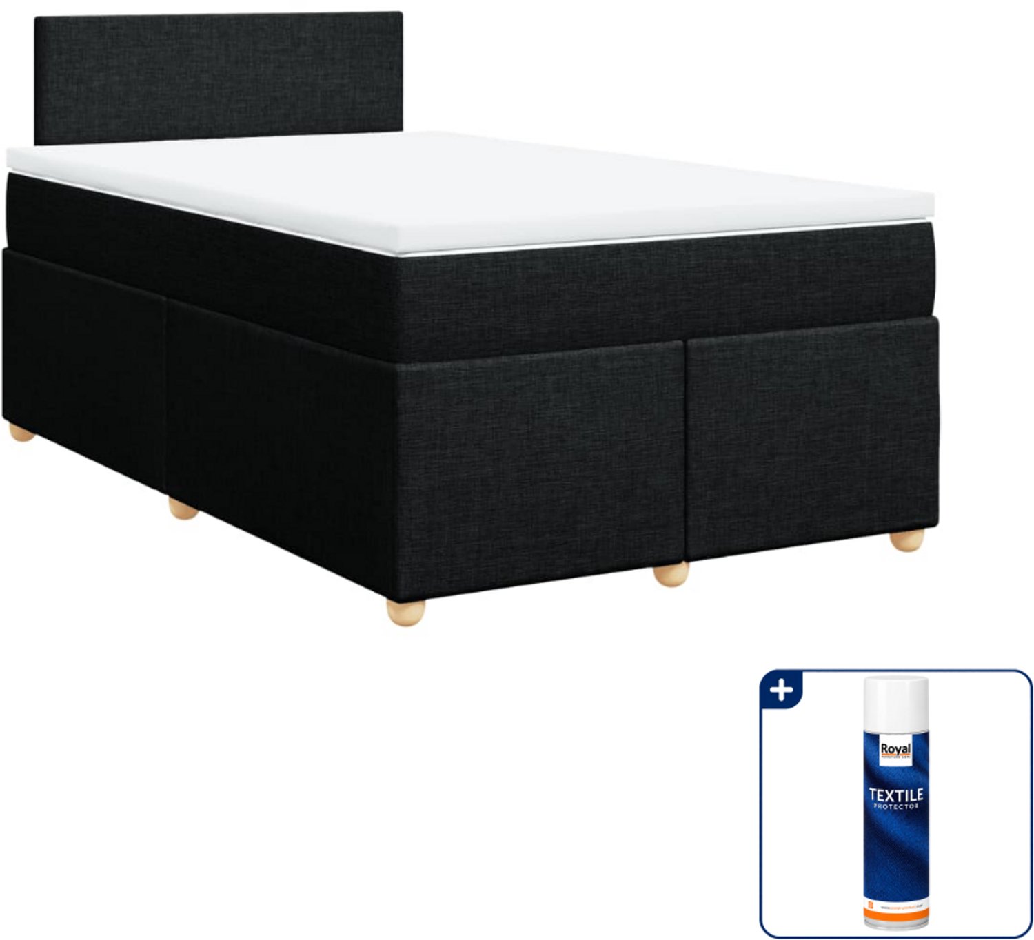 vidaXL boxspring met matras 120 x 200 cm - stof - zwart - Inclusief textielbeschermer 500 ml