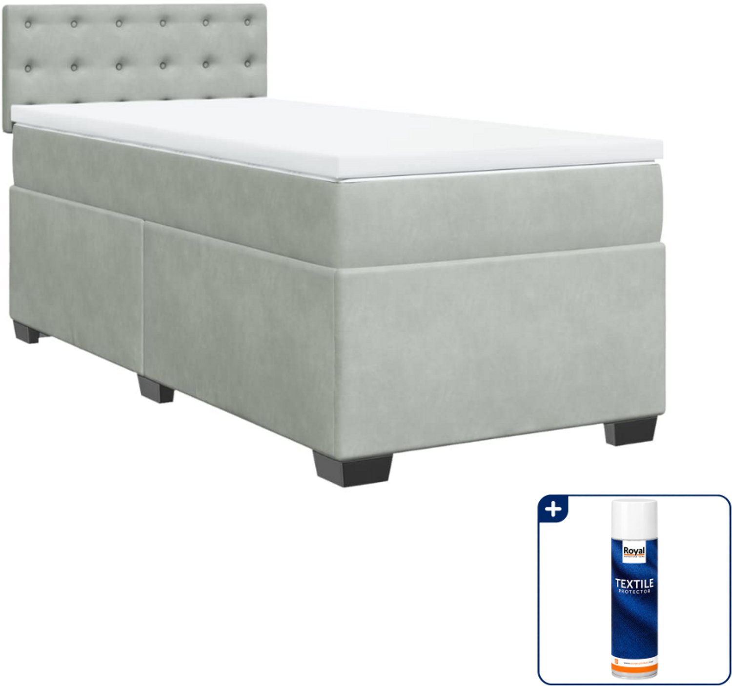 vidaXL boxspring met matras - 100 x 200 cm - fluweel - lichtgrijs - Inclusief textielbeschermer 500 ml