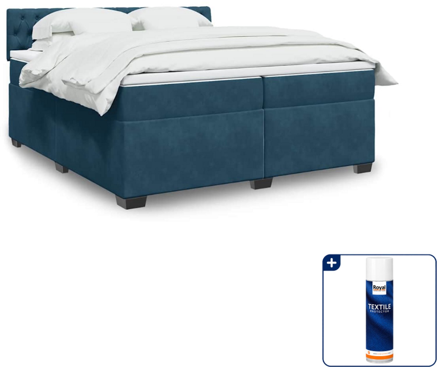 vidaXL Boxspring - Super kingsize - 200 x 200 cm - fluweel - blauw - Inclusief textielbeschermer 500 ml