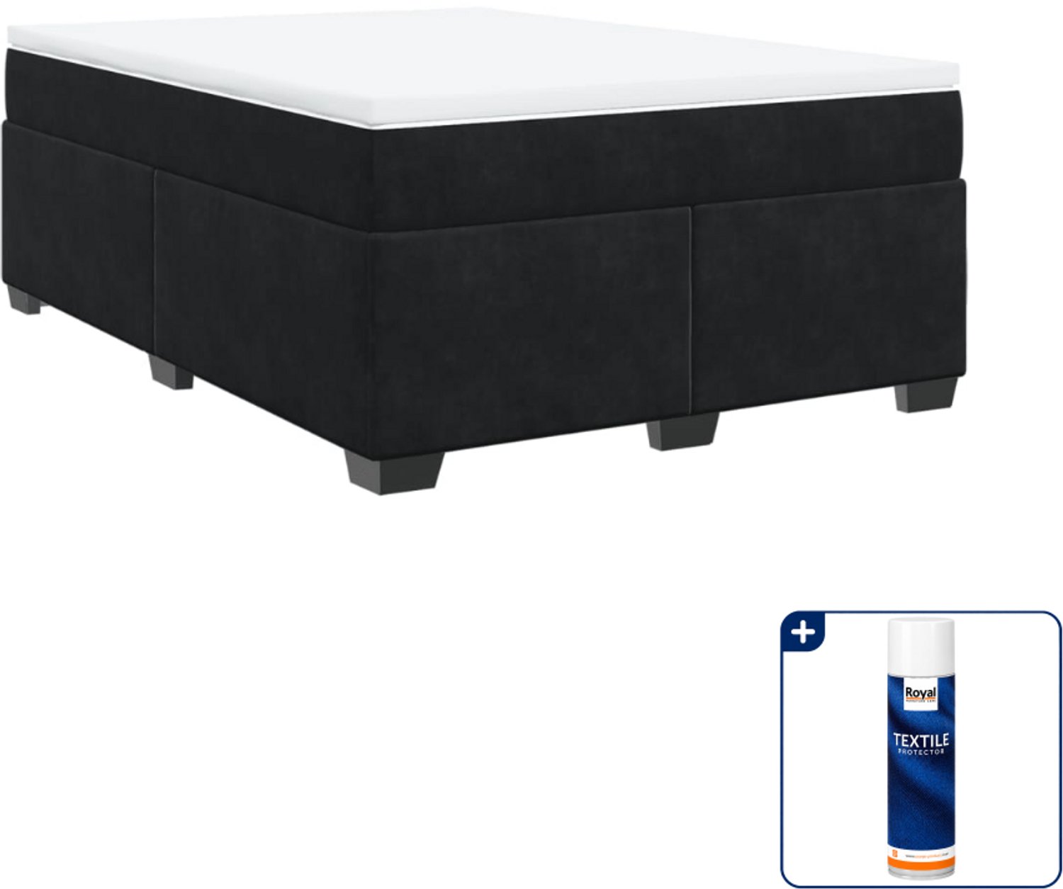 vidaXL Boxspring Small double - 140 x 200 cm - fluweel - zwart - Inclusief textielbeschermer 500 ml