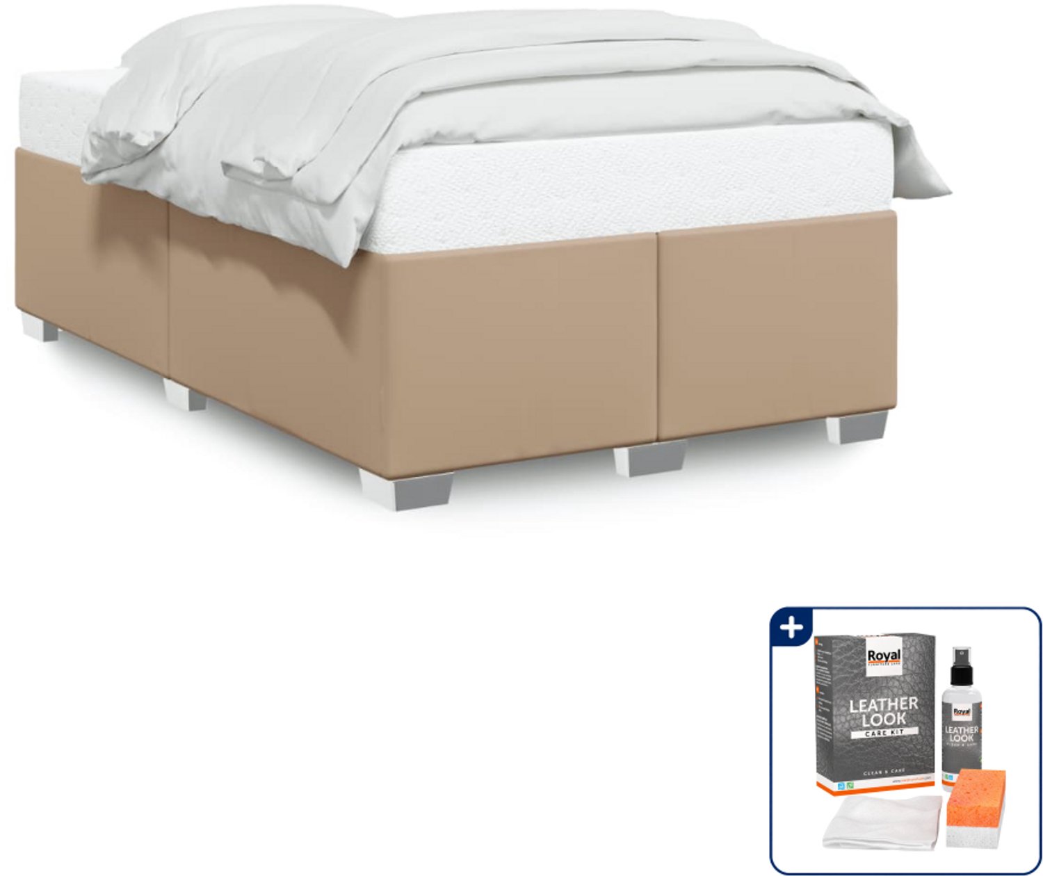 vidaXL bedframe 120 x 200 cm - cappuccino - Inclusief onderhoudsset voor kunstleer 150 ml Taupe