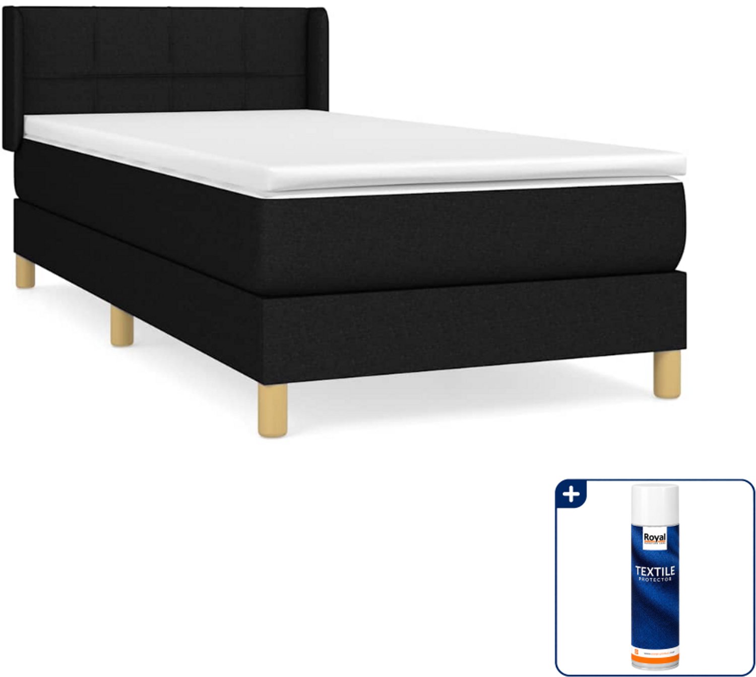 vidaXL boxspring 90 x 200 cm - stof - zwart - Inclusief textielbeschermer 500 ml
