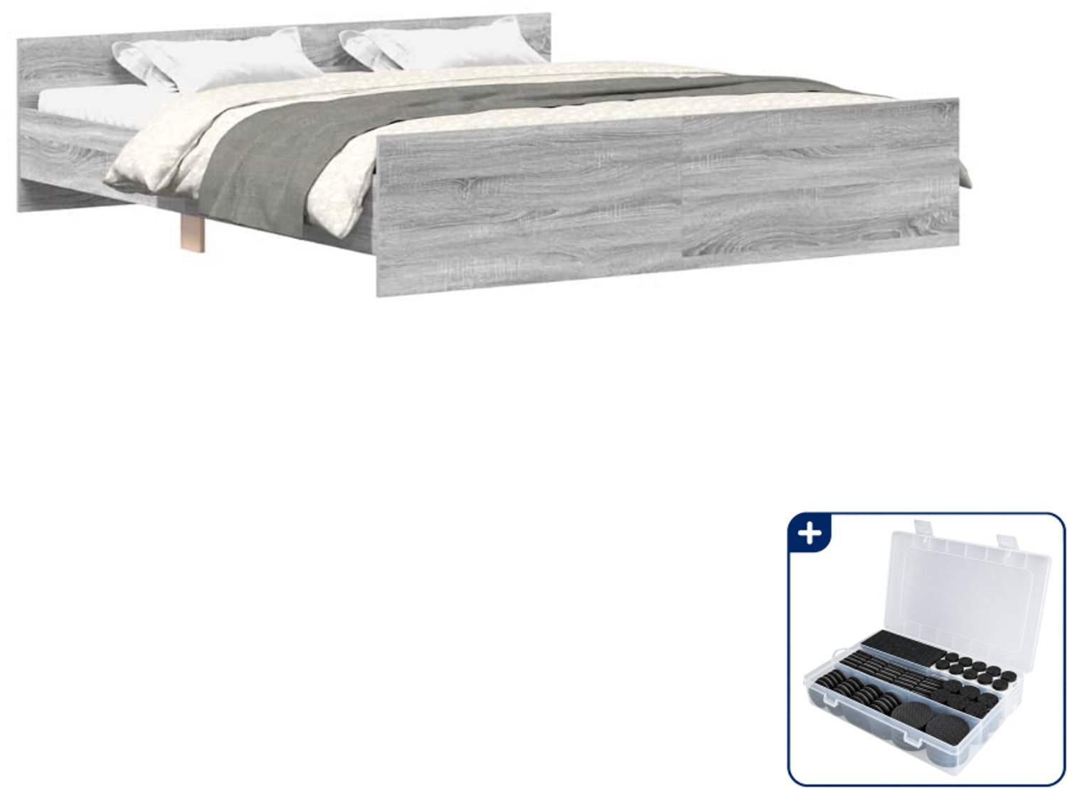vidaXL bedframe Queensize - 160 x 200 cm - grijs sonoma - Inclusief antikrasvilt 177-delig