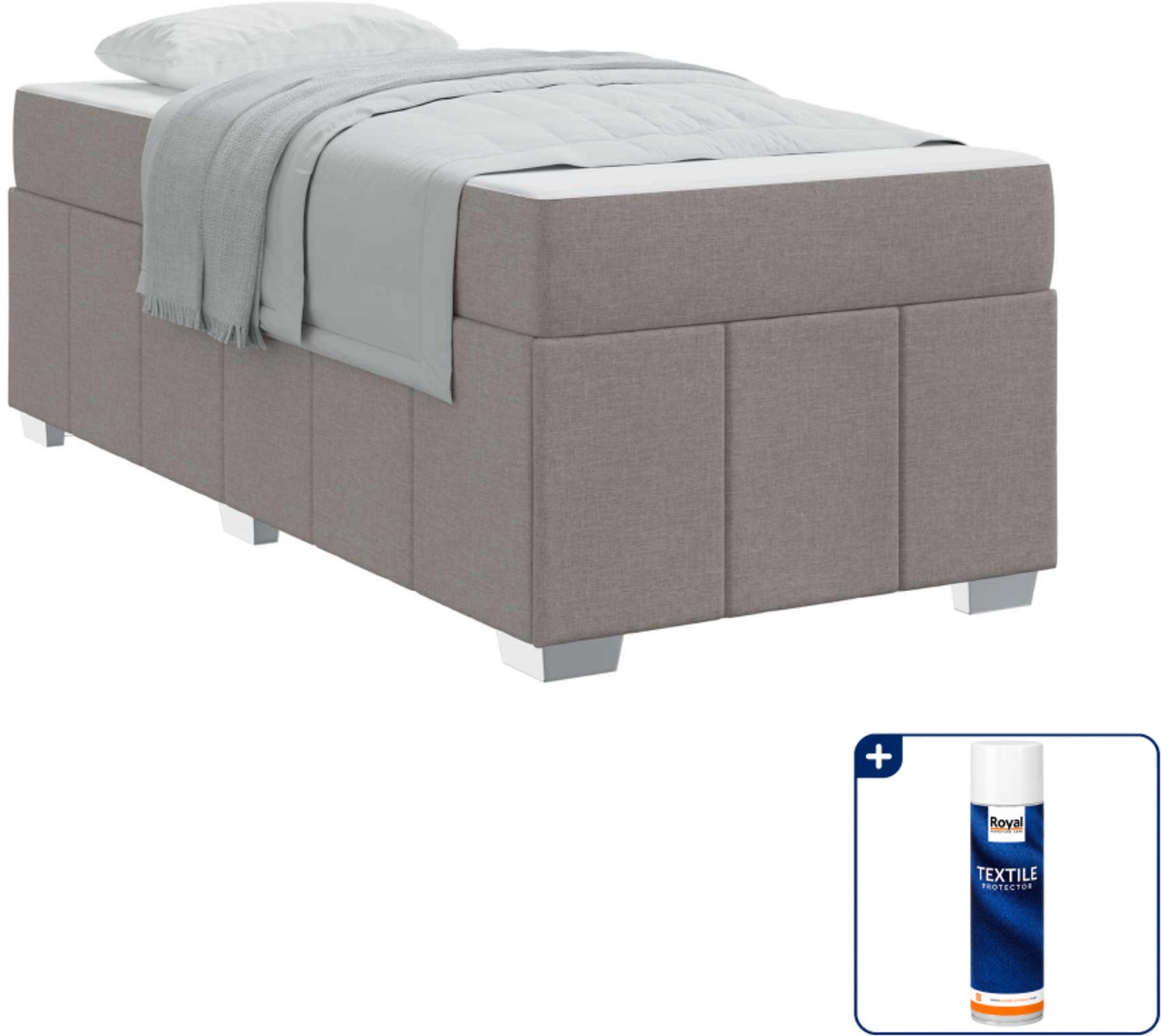 vidaXL boxspring - 100 x 200 cm - stof - taupe - Inclusief textielbeschermer 500 ml Bruin