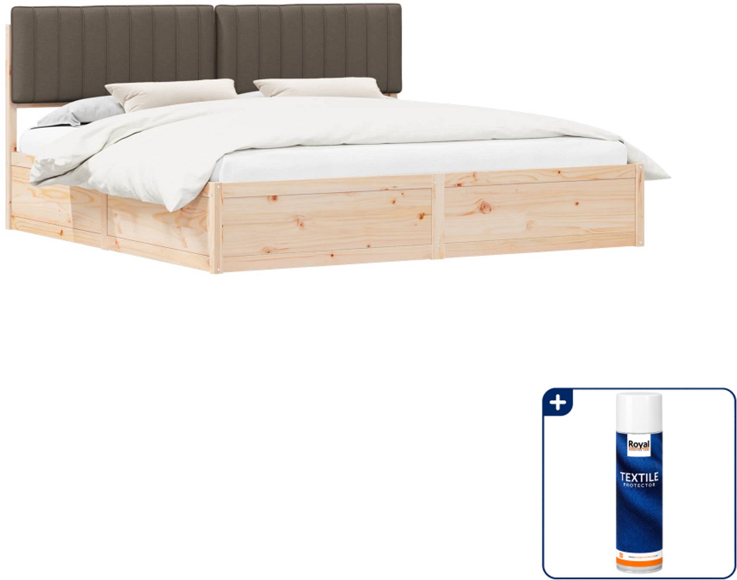 vidaXL bedframe - 200 x 200 cm - massief grenenhout - taupe - Inclusief textielbeschermer 500 ml Middelgrijs