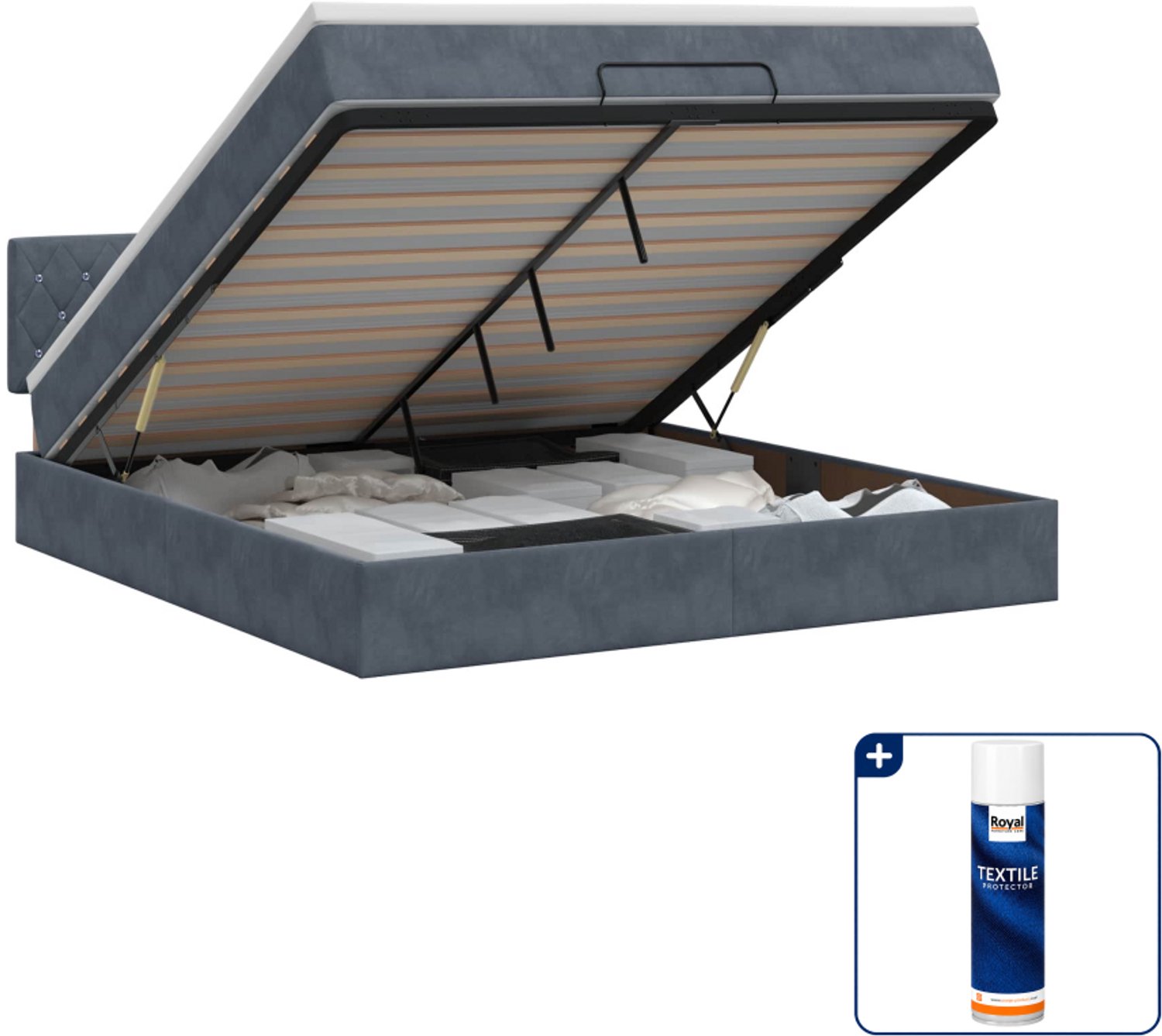 vidaXL ottoman bed met matras - 140 x 190 cm - fluweel - donkergrijs - Inclusief textielbeschermer 500 ml Donker Grijn