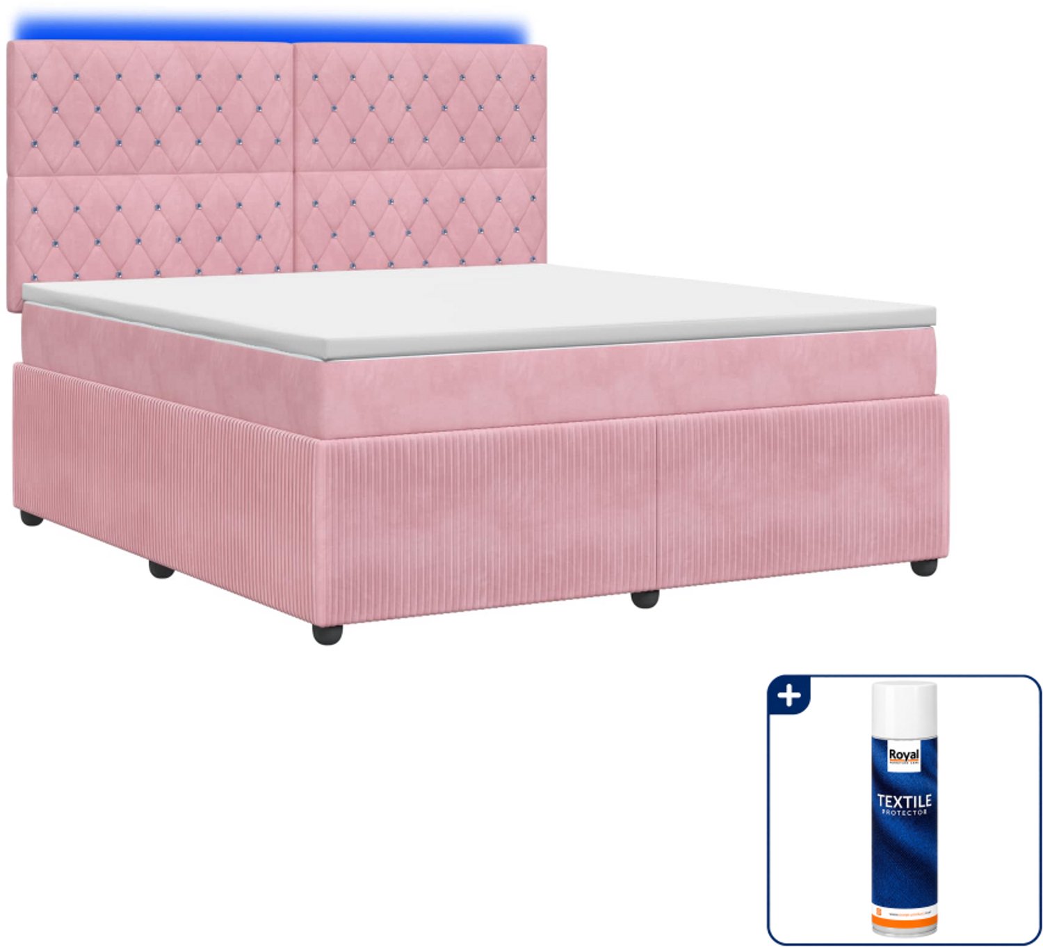 vidaXL Queensize boxspring met matras - 160 x 200 cm - roze - Inclusief textielbeschermer 500 ml