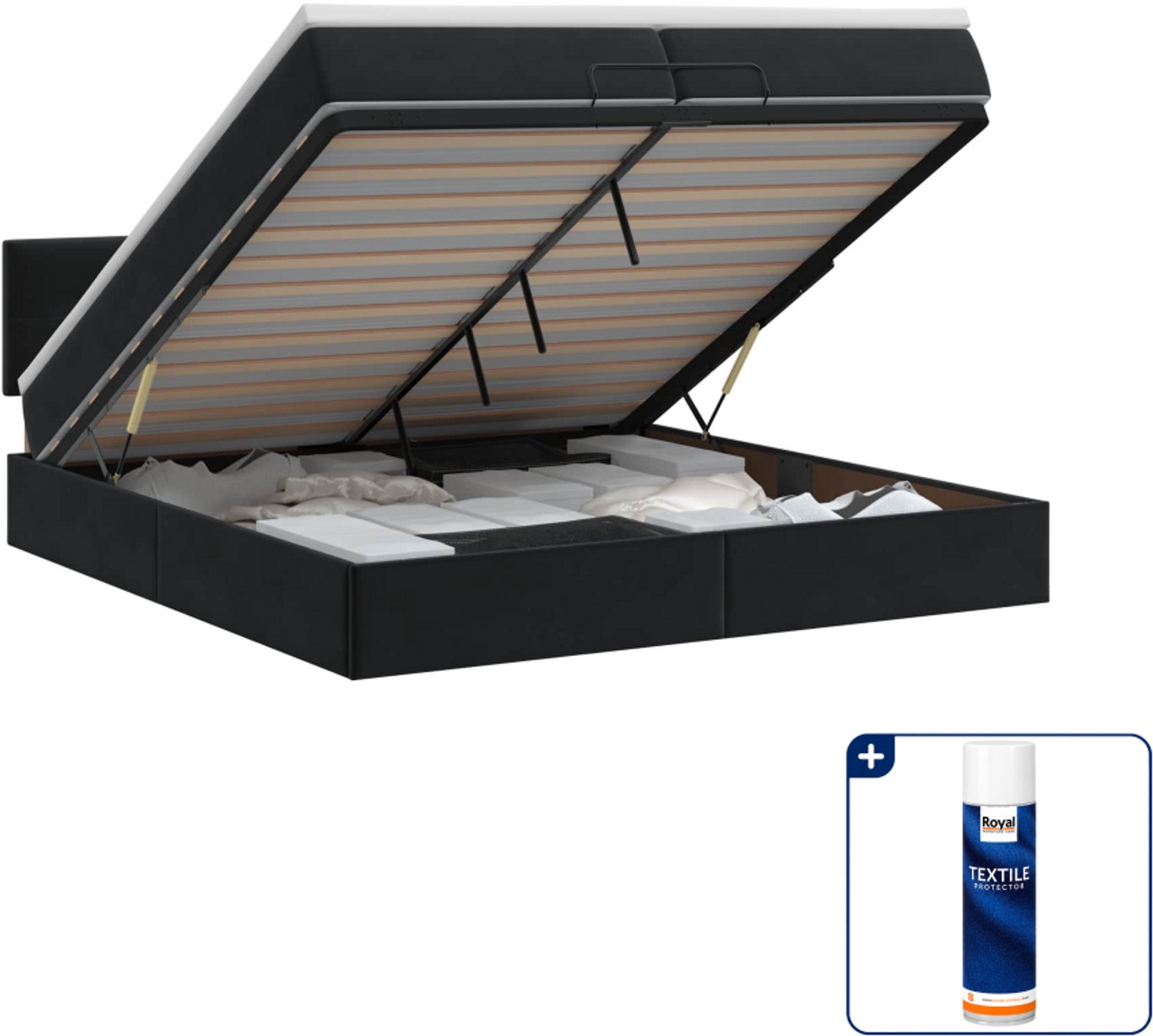vidaXL ottoman bed met matras - 200 x 200 cm - fluweel - zwart - Inclusief textielbeschermer 500 ml