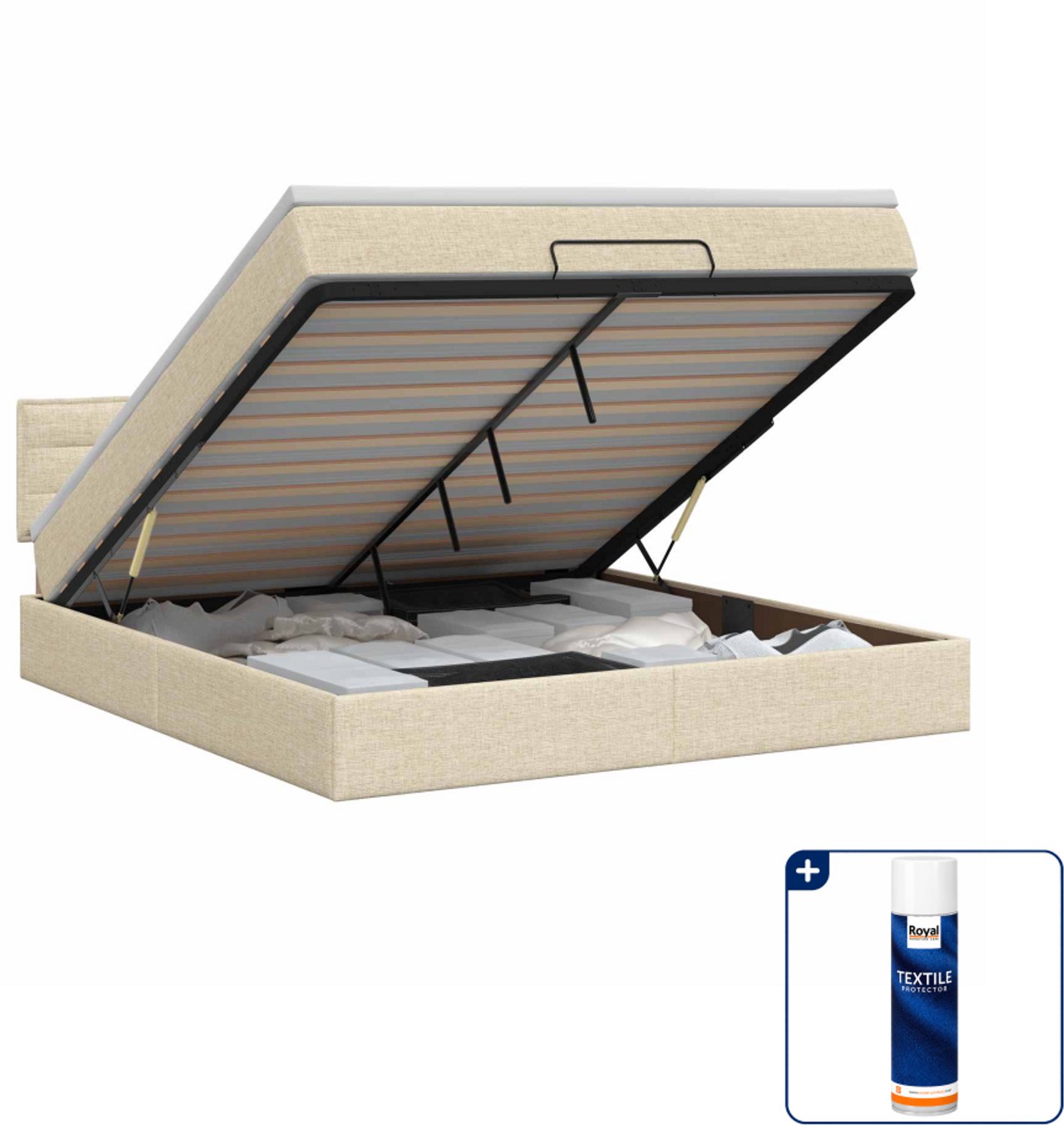 vidaXL Kingsize bed met matras - 180 x 200 cm - crèmekleurig - stof - Inclusief textielbeschermer 500 ml