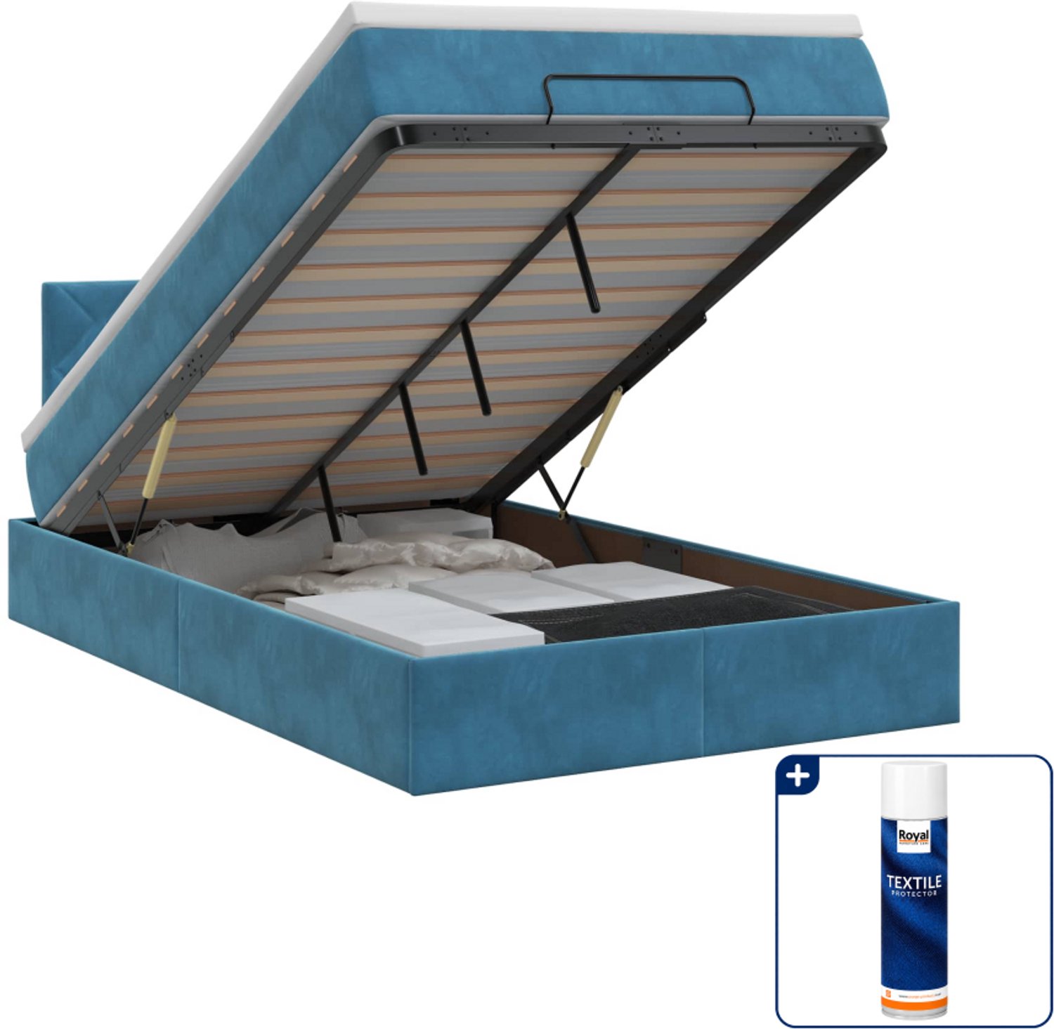 vidaXL Ottoman bed met matras - 120 x 200 cm - fluweel - donkerblauw - Inclusief textielbeschermer 500 ml