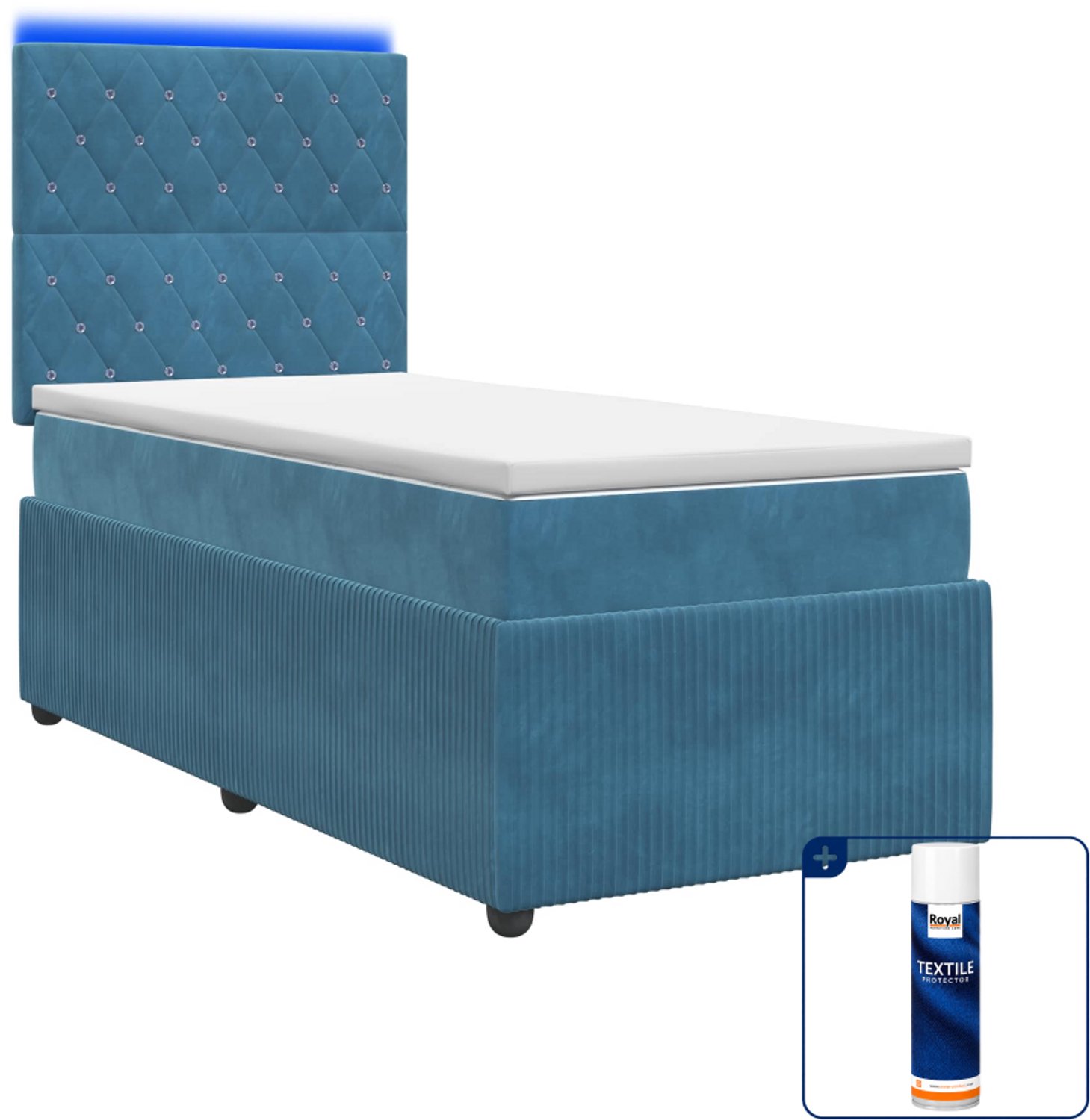 vidaXL led boxspring met matras - 90 x 200 cm - fluweel - blauw - Inclusief textielbeschermer 500 ml