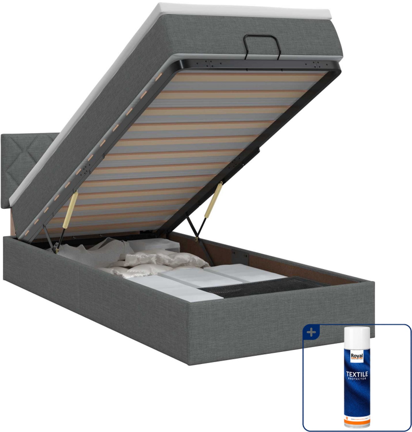 vidaXL ottoman bed met matras - 90 x 200 cm - stof - donkergrijs - Inclusief textielbeschermer 500 ml Donker Grijn