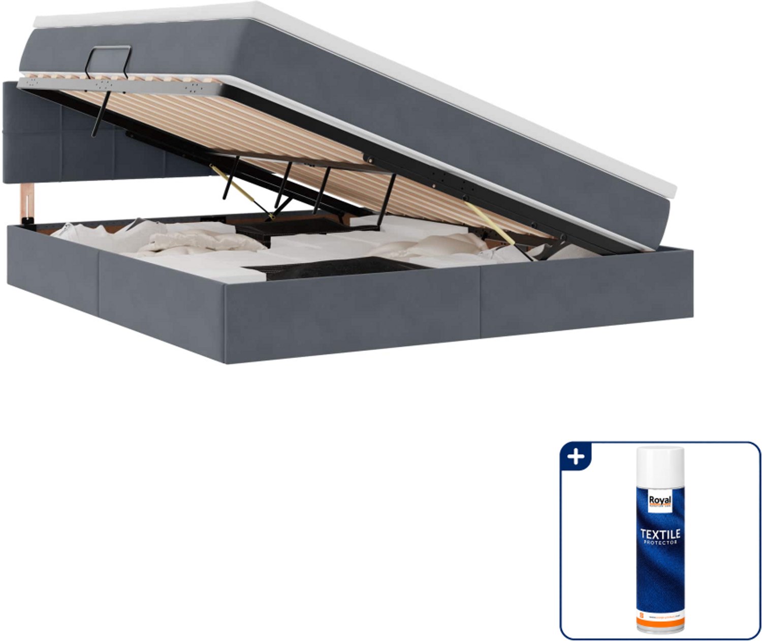 vidaXL queensize opslagbed met matras - 160 x 200 cm - donkergrijs - Inclusief textielbeschermer 500 ml
