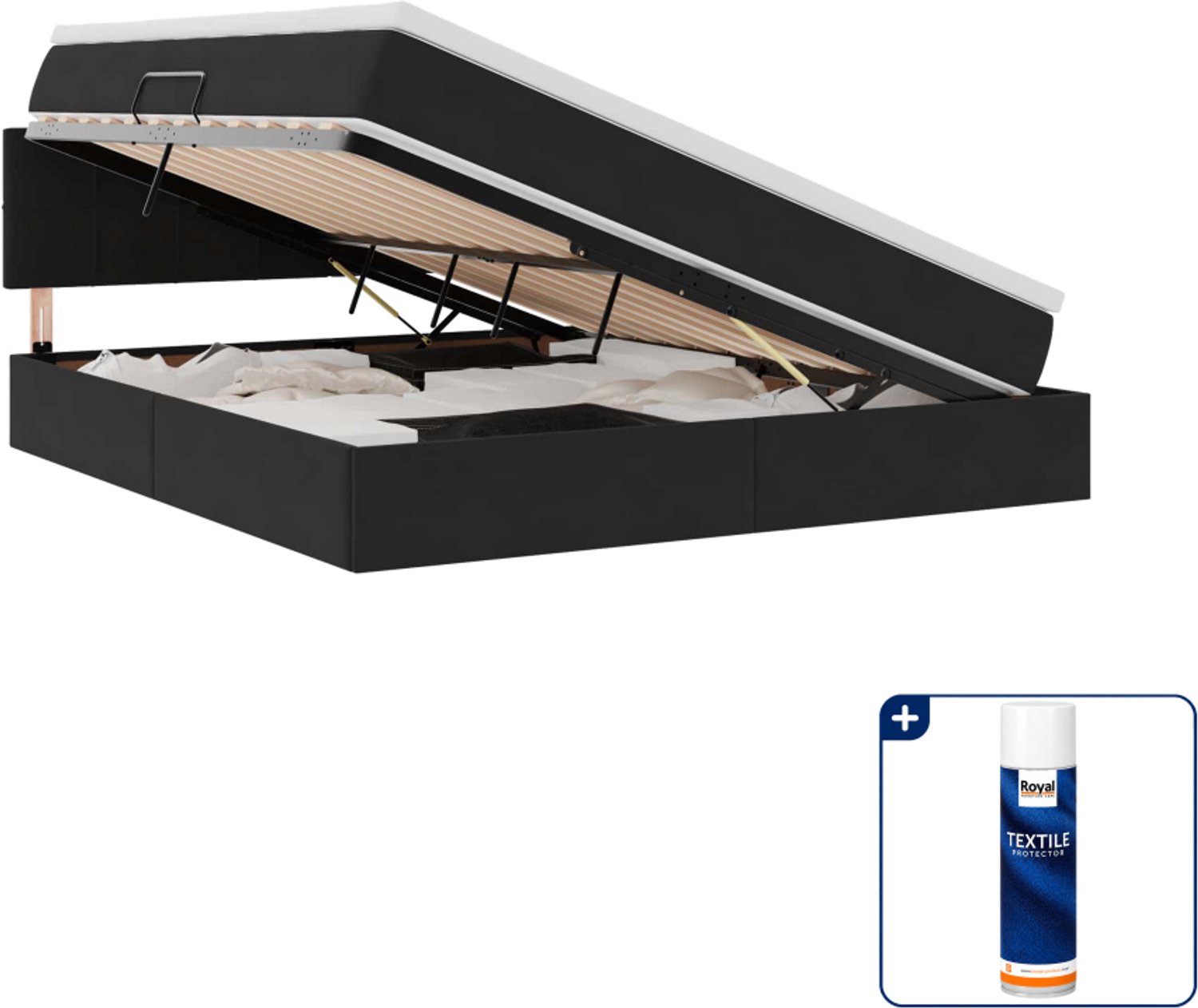 vidaXL queensize opslagbed met matras - 160 x 200 cm - zwart - Inclusief textielbeschermer 500 ml
