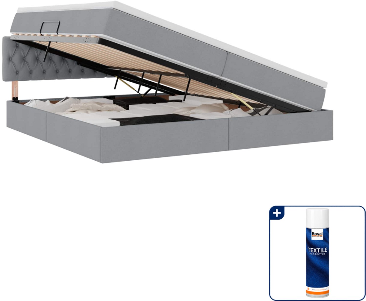 vidaXL opslagbed met matras - 200 x 200 cm - lichtgrijs - Inclusief textielbeschermer 500 ml