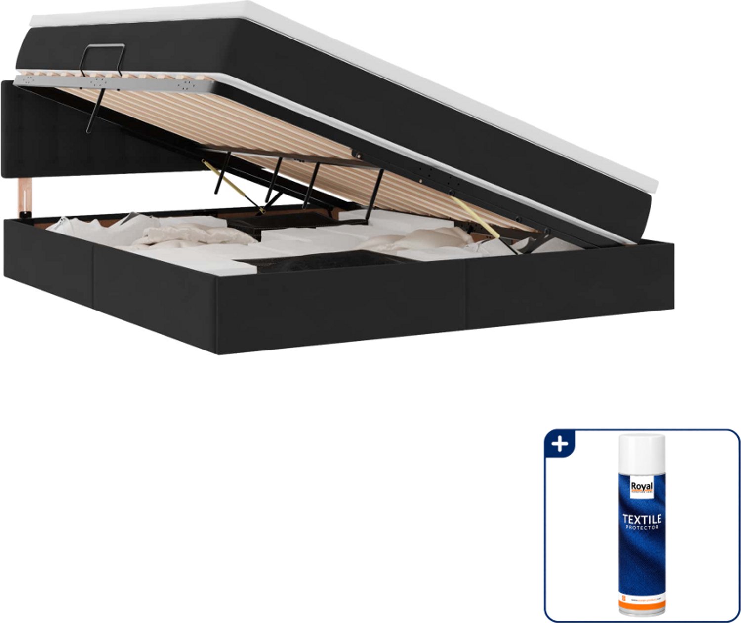 vidaXL queensize opslagbed met matras - 160 x 200 cm - zwart - Inclusief textielbeschermer 500 ml Grijs