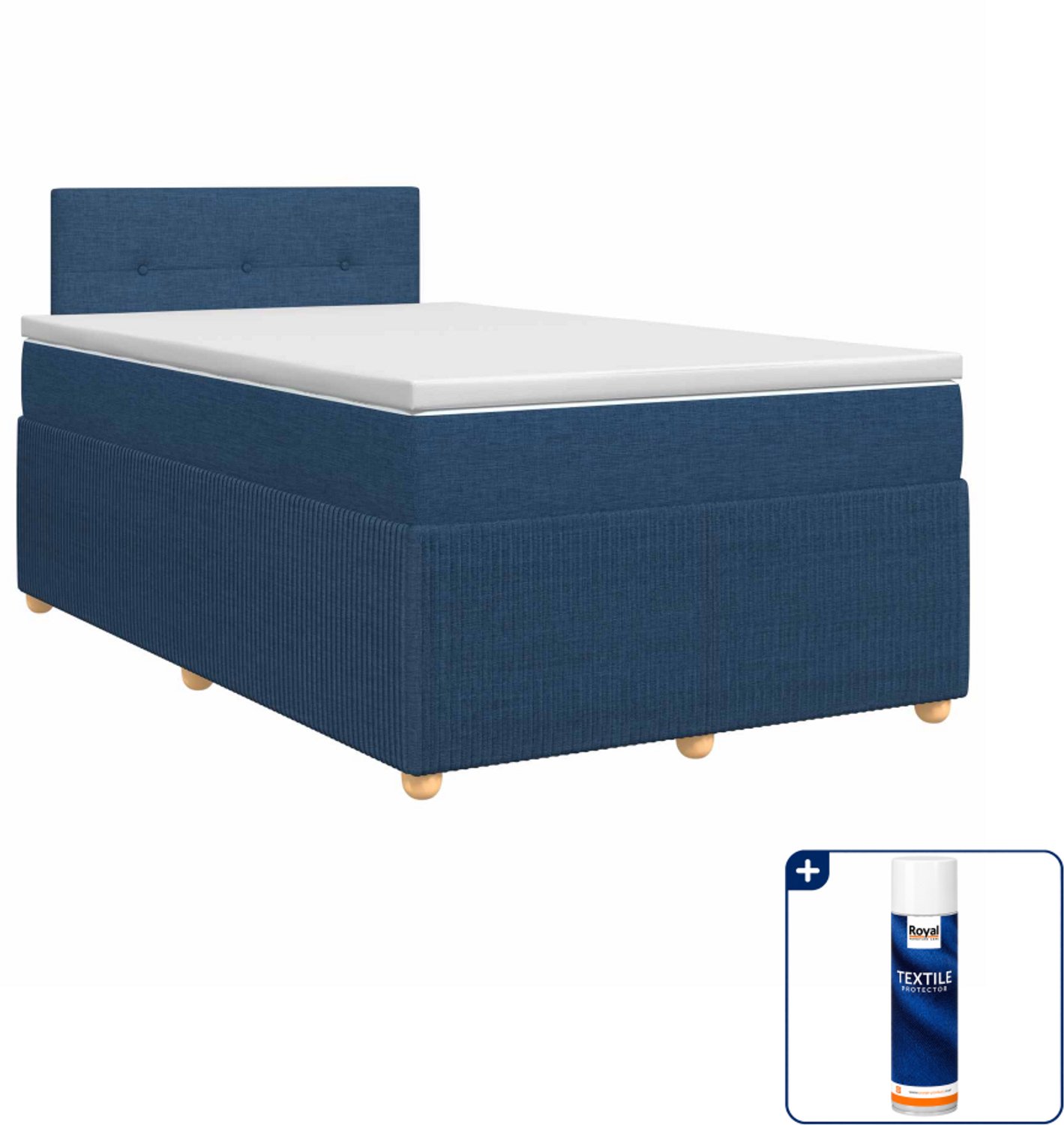 vidaXL boxspringbed met matras - 120 x 200 cm - blauw - Inclusief textielbeschermer 500 ml