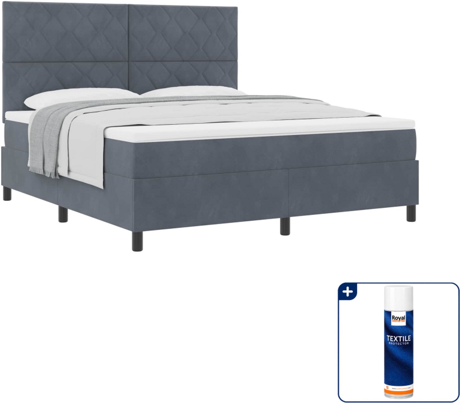 vidaXL boxspringbed Kingsize - 180 x 200 cm - donkergrijs - Inclusief textielbeschermer 500 ml