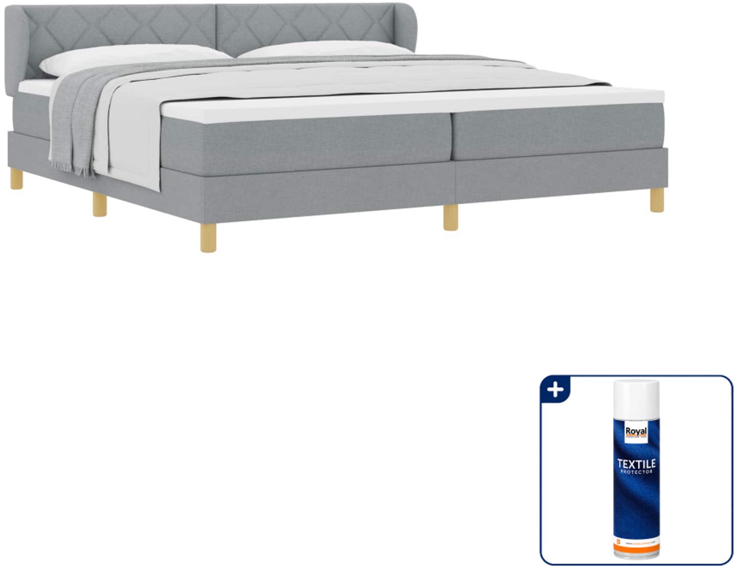 vidaXL boxspringbed - Super kingsize - 200 x 200 cm - lichtgrijs - Inclusief textielbeschermer 500 ml