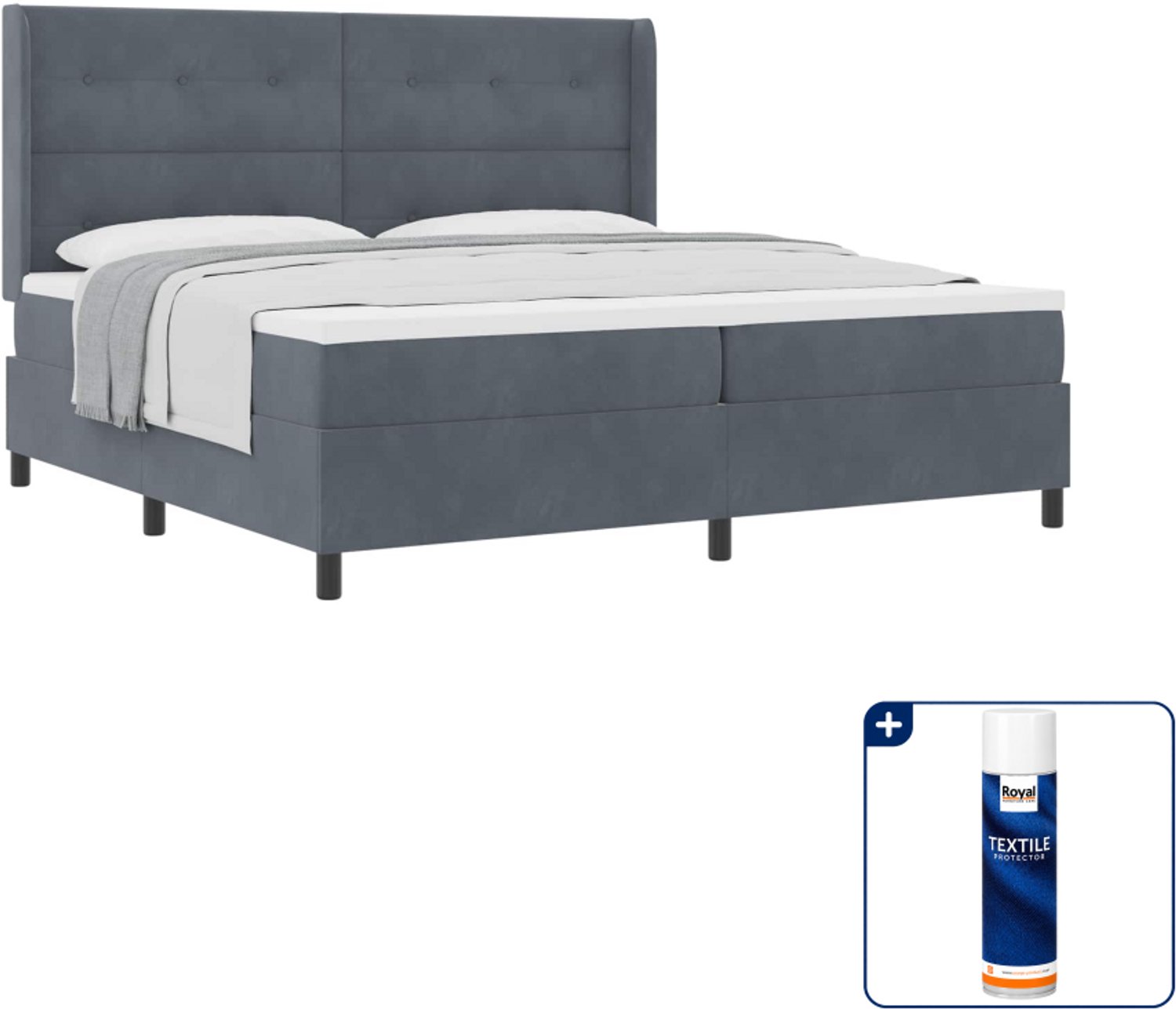 vidaXL Boxspringbed - 200 x 200 cm - donkergrijs - Inclusief textielbeschermer 500 ml