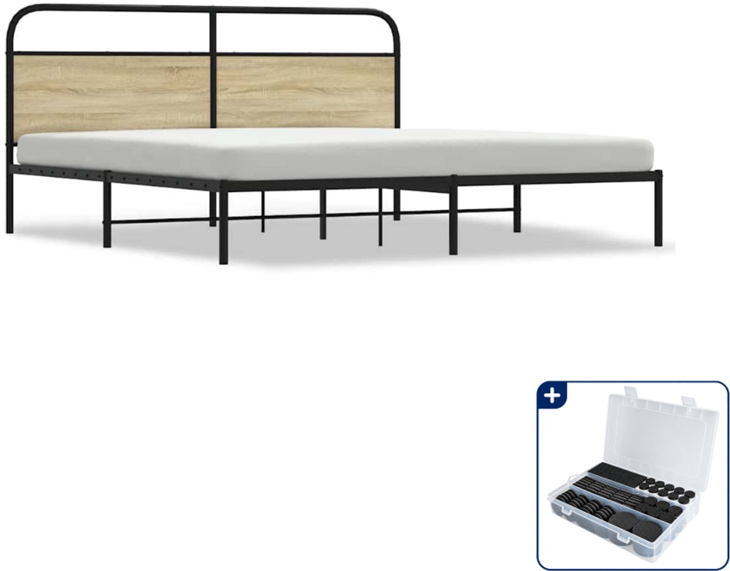 vidaXL bedframe - Kingsize - 180 x 200 cm - sonoma eiken - Inclusief antikrasvilt 177-delig Bruin