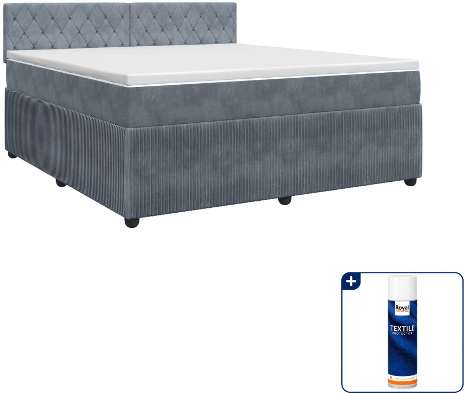 vidaXL Boxspringbed met matras - Kingsize - 180 x 200 cm - donkergrijs - Inclusief textielbeschermer 500 ml Blauw