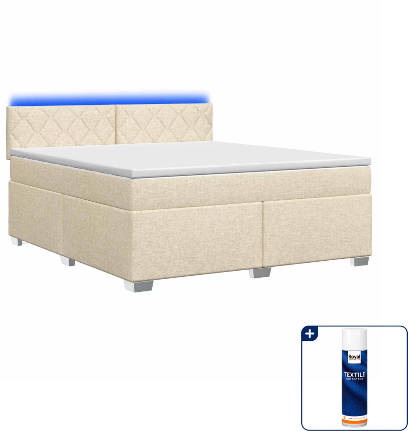 vidaXL boxspring bed - 140 x 190 cm - crèmekleurig - Inclusief textielbeschermer 500 ml