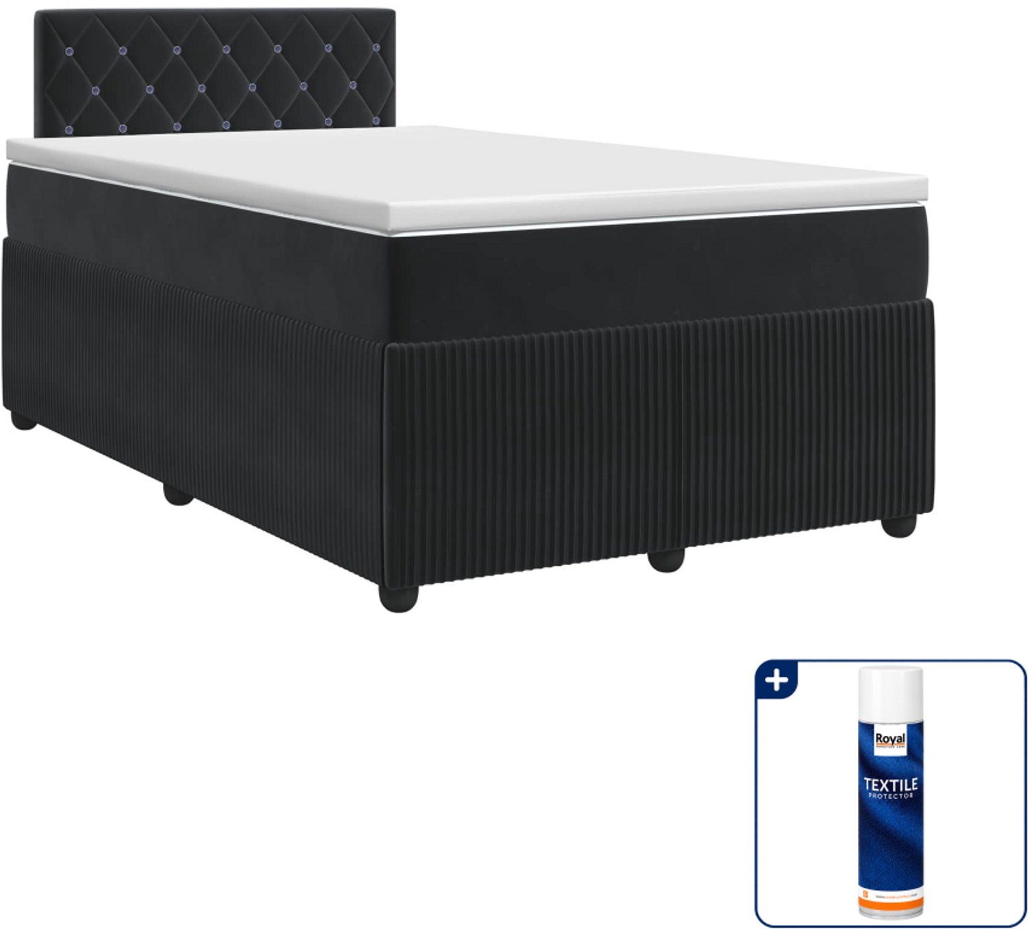 vidaXL boxspringbed met matras - 120 x 190 cm - fluweel - zwart - Inclusief textielbeschermer 500 ml