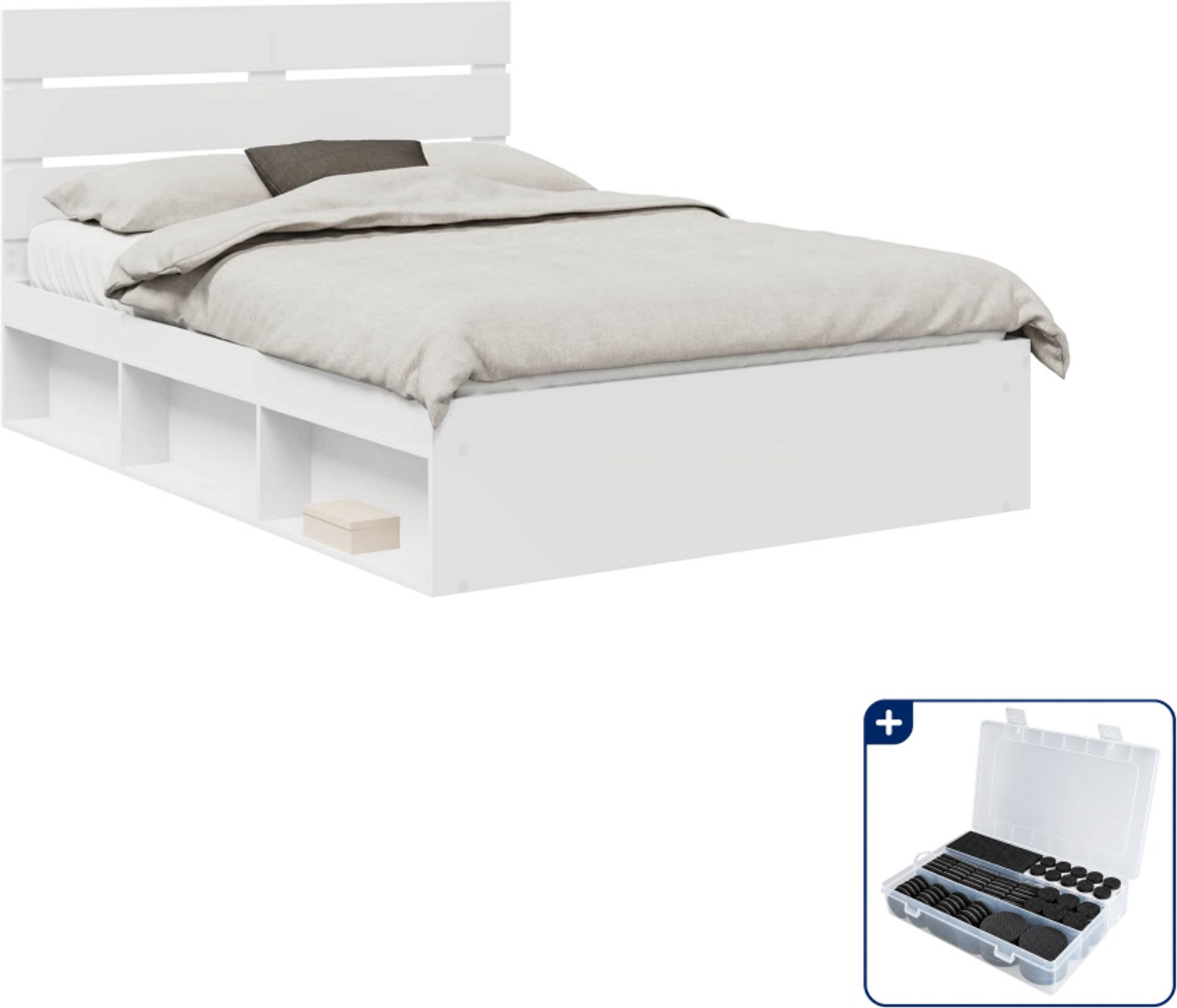 vidaXL bedframe met hoofdeinde - 140 x 190 cm - wit - Inclusief antikrasvilt 177-delig Bruin