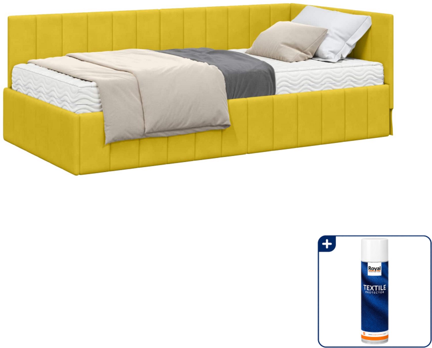 vidaXL hoekbedframe - 100 x 200 cm - fluweel - geel - Inclusief textielbeschermer 500 ml Zwart