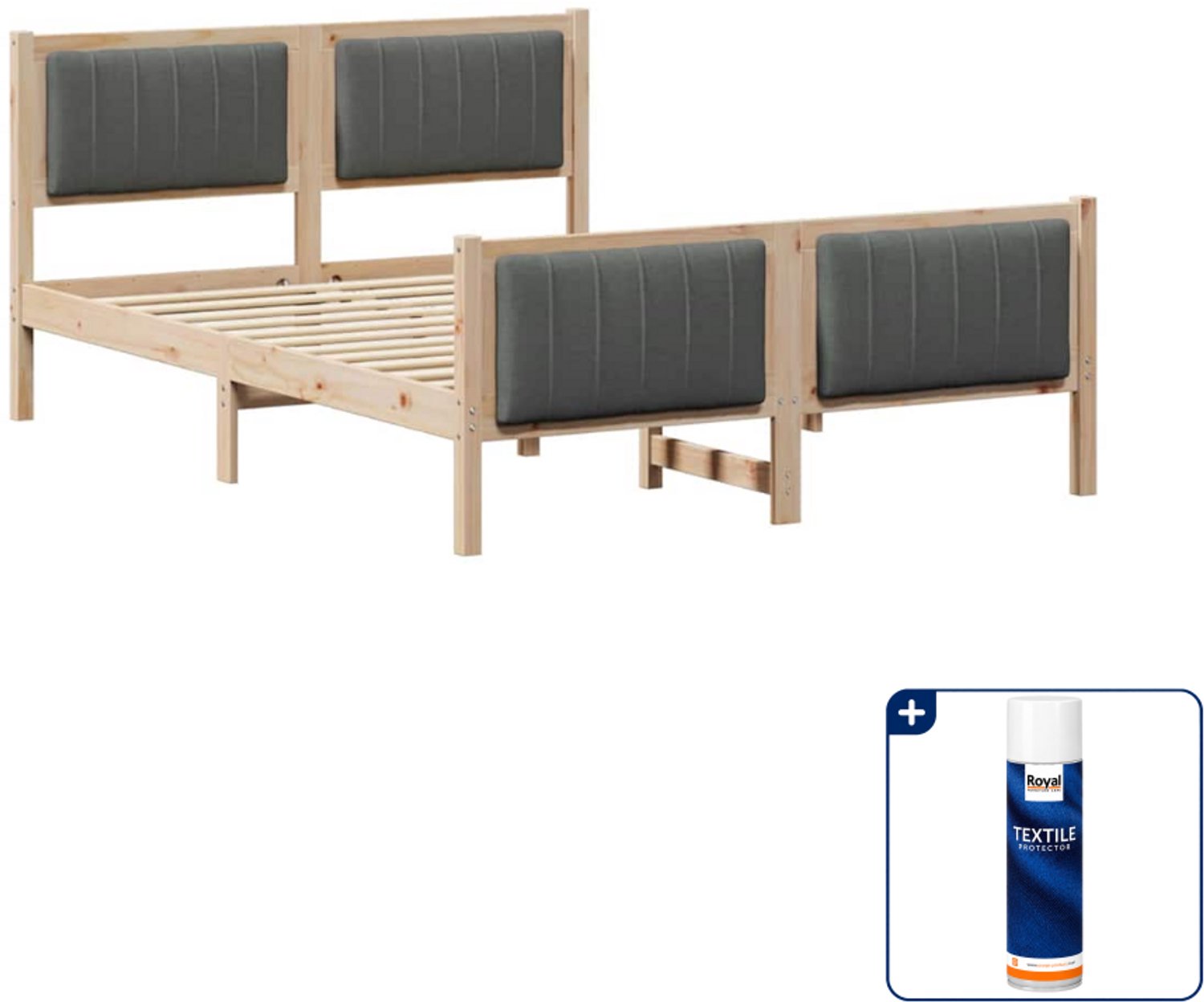 vidaXL bedframe - 140 x 190 cm - massief grenenhout - bruin/donkergrijs - Inclusief textielbeschermer 500 ml