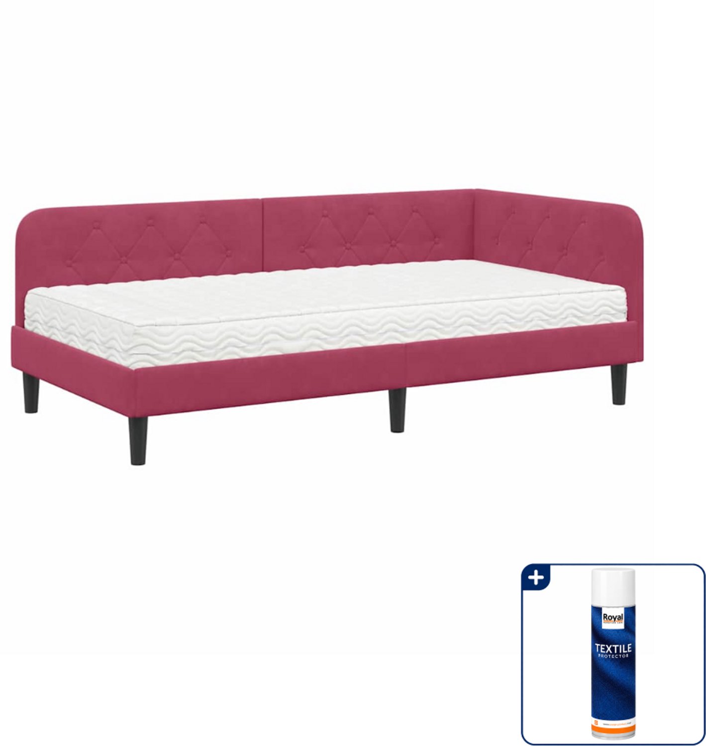 vidaXL hoekbedframe - 100 x 200 cm - fluweel - wijnrood - Inclusief textielbeschermer 500 ml Roze
