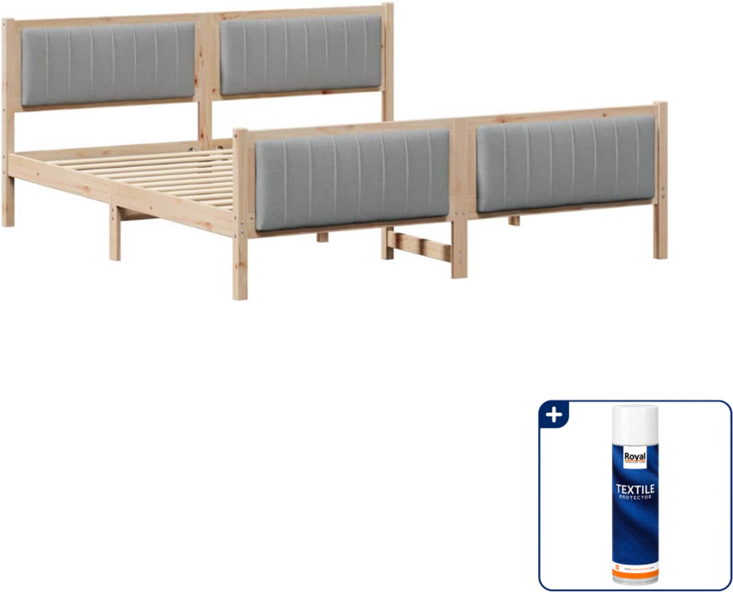 vidaXL Bedframe - Kingsize - 180 x 200 cm - bruin en lichtgrijs - Inclusief textielbeschermer 500 ml