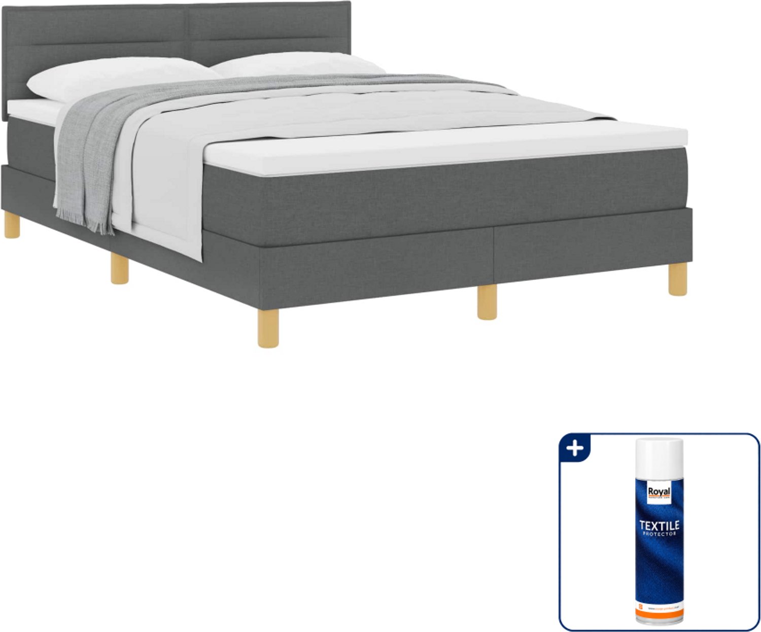 vidaXL boxspringbed - small double - 140 x 200 cm - donkergrijs - Inclusief textielbeschermer 500 ml