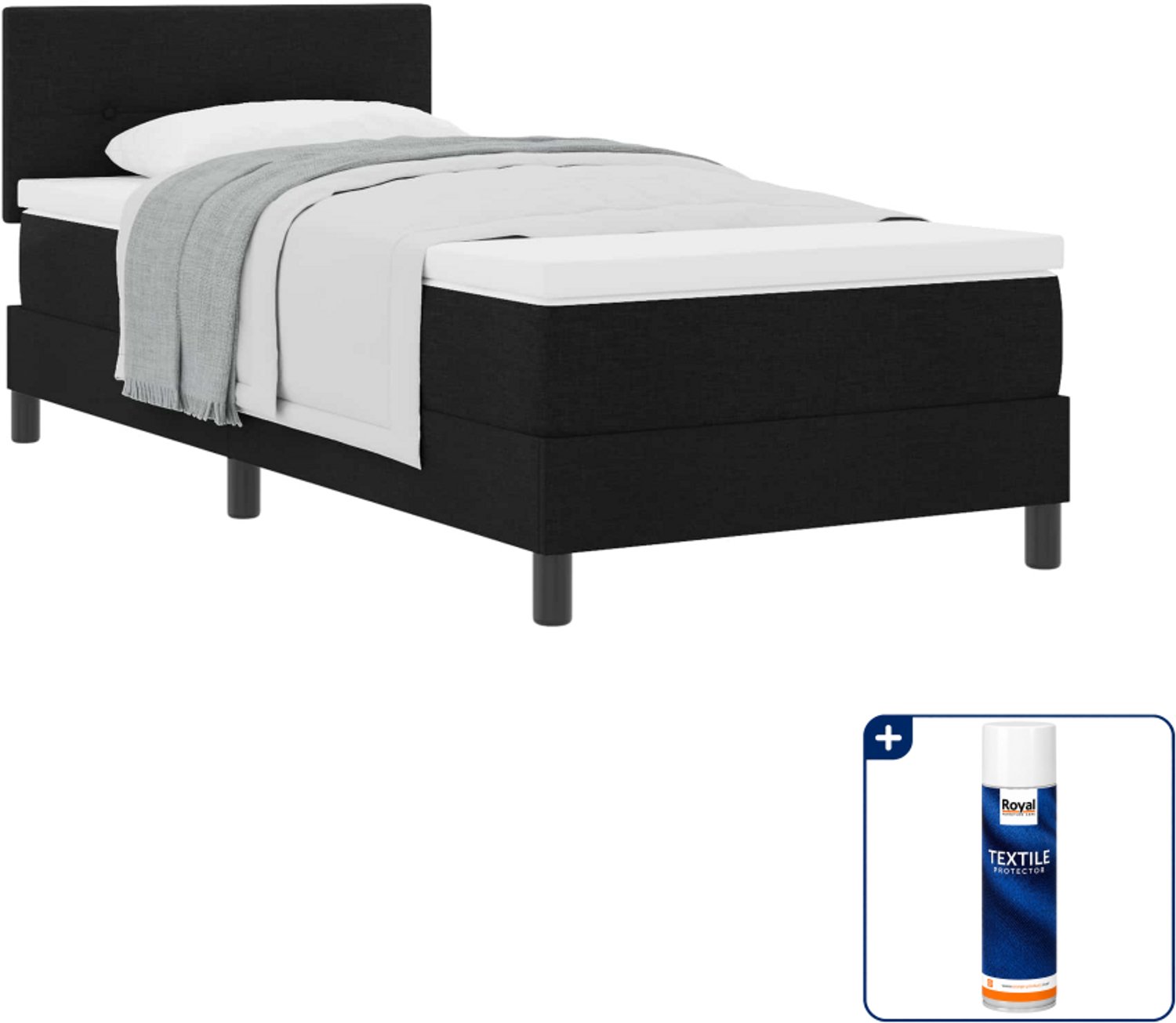 vidaXL boxspringbed - 80 x 200 cm - stof - zwart - Inclusief textielbeschermer 500 ml