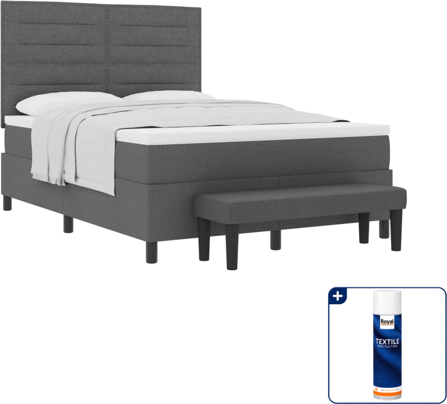 vidaXL boxspringbed - Queensize - 160 x 200 cm - donkergrijs - Inclusief textielbeschermer 500 ml
