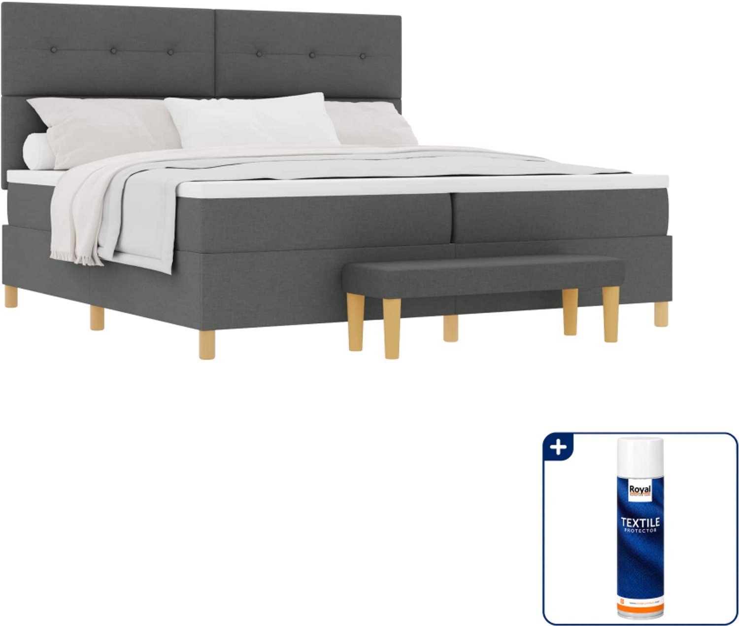 vidaXL boxspring - 200 x 200 cm - donkergrijs - Inclusief textielbeschermer 500 ml