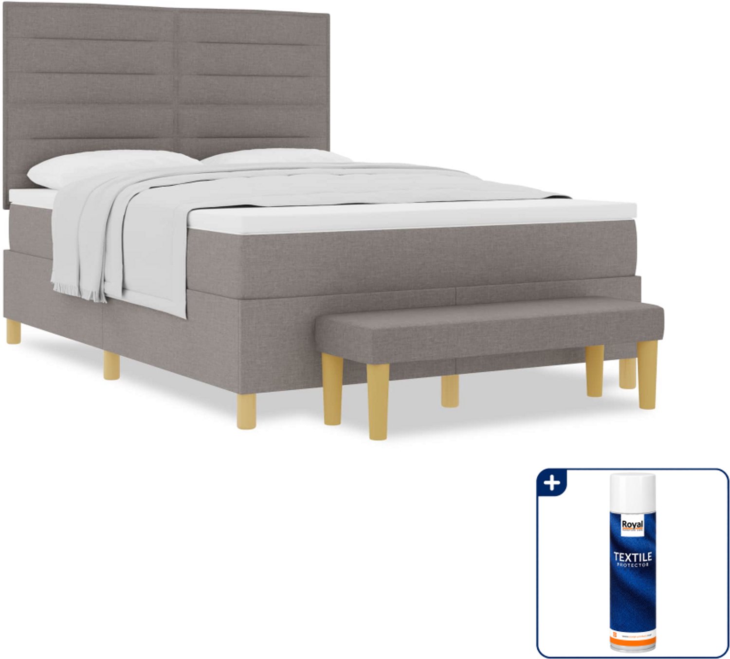 vidaXL Boxspring - Small double - 140 x 200 cm - taupe - Inclusief textielbeschermer 500 ml Blauw