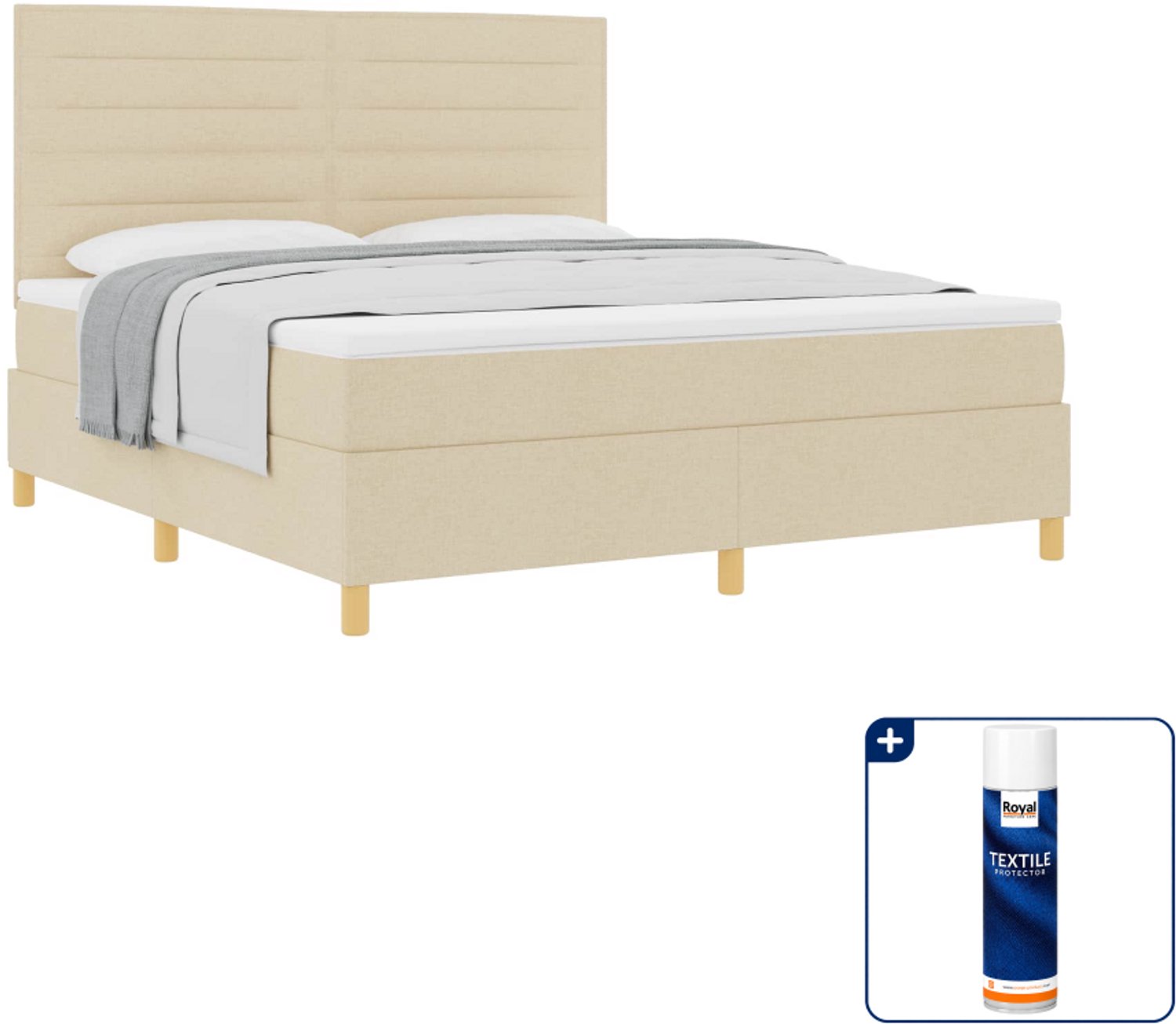 vidaXL boxspringbed - Kingsize - 180 x 200 cm - stof - crème - Inclusief textielbeschermer 500 ml Beige