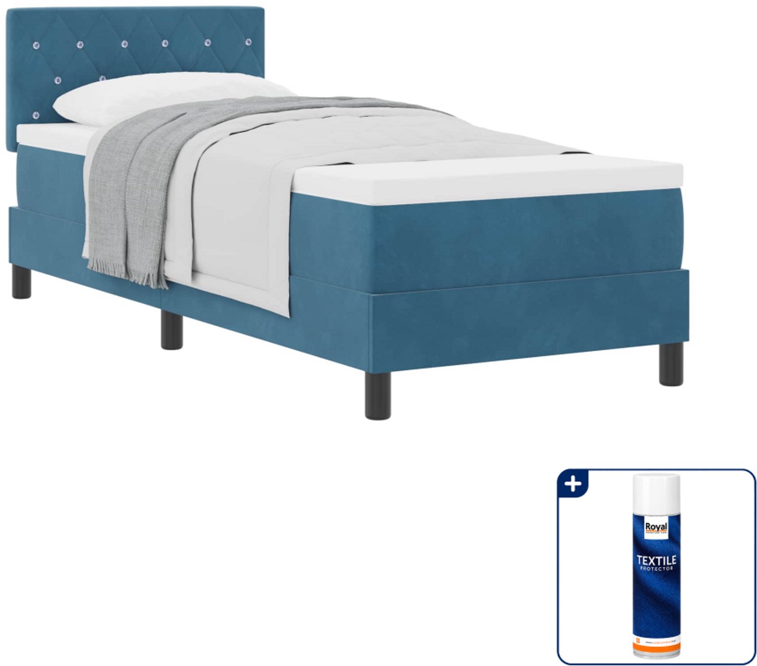 vidaXL boxspringbed met matras - 80 x 200 cm - fluweel - donkerblauw - Inclusief textielbeschermer 500 ml