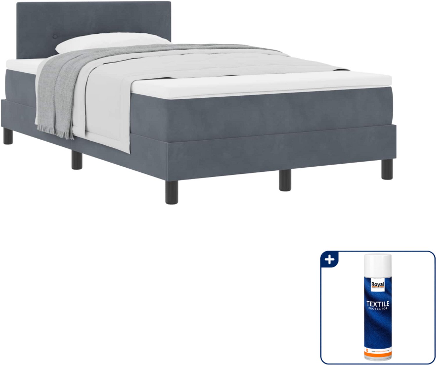 vidaXL boxspringbed - 120 x 200 cm - fluweel - donkergrijs - Inclusief textielbeschermer 500 ml