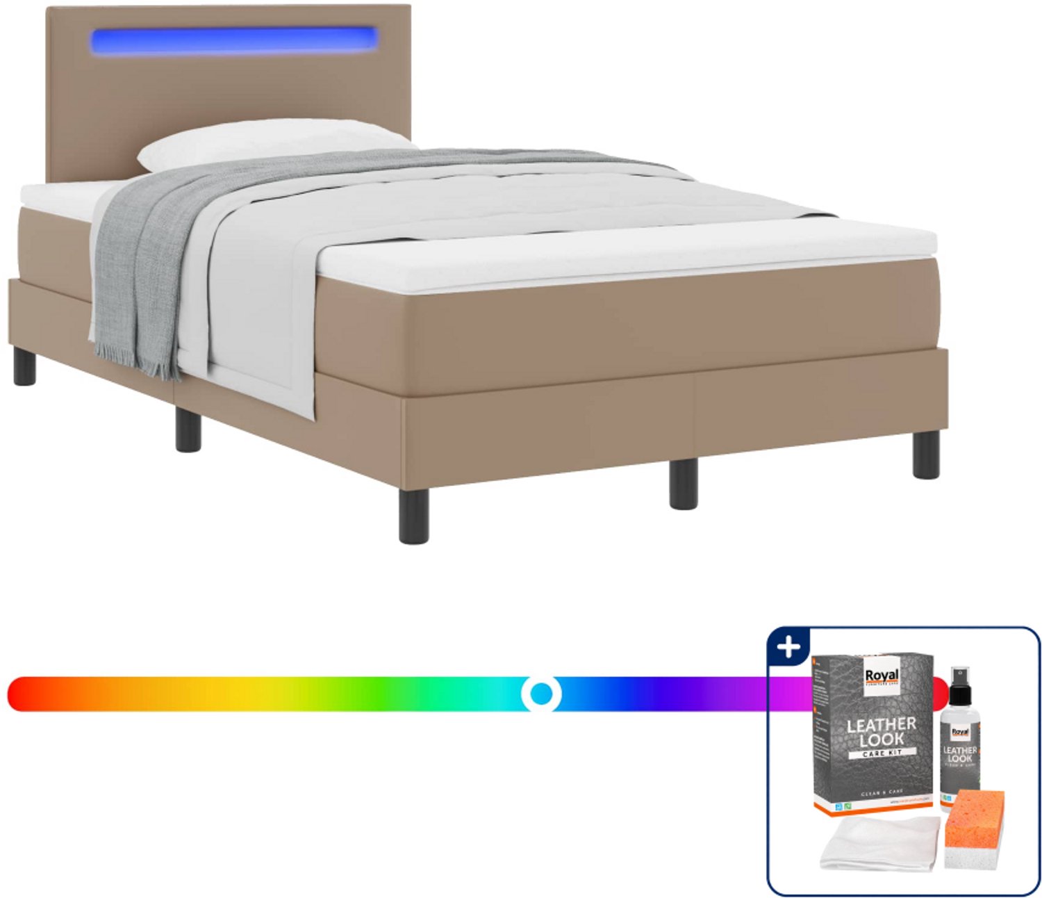 vidaXL boxspringbed - 120 x 190 cm - kunstleer - cappuccino - Inclusief onderhoudsset voor kunstleer 150 ml Bruin