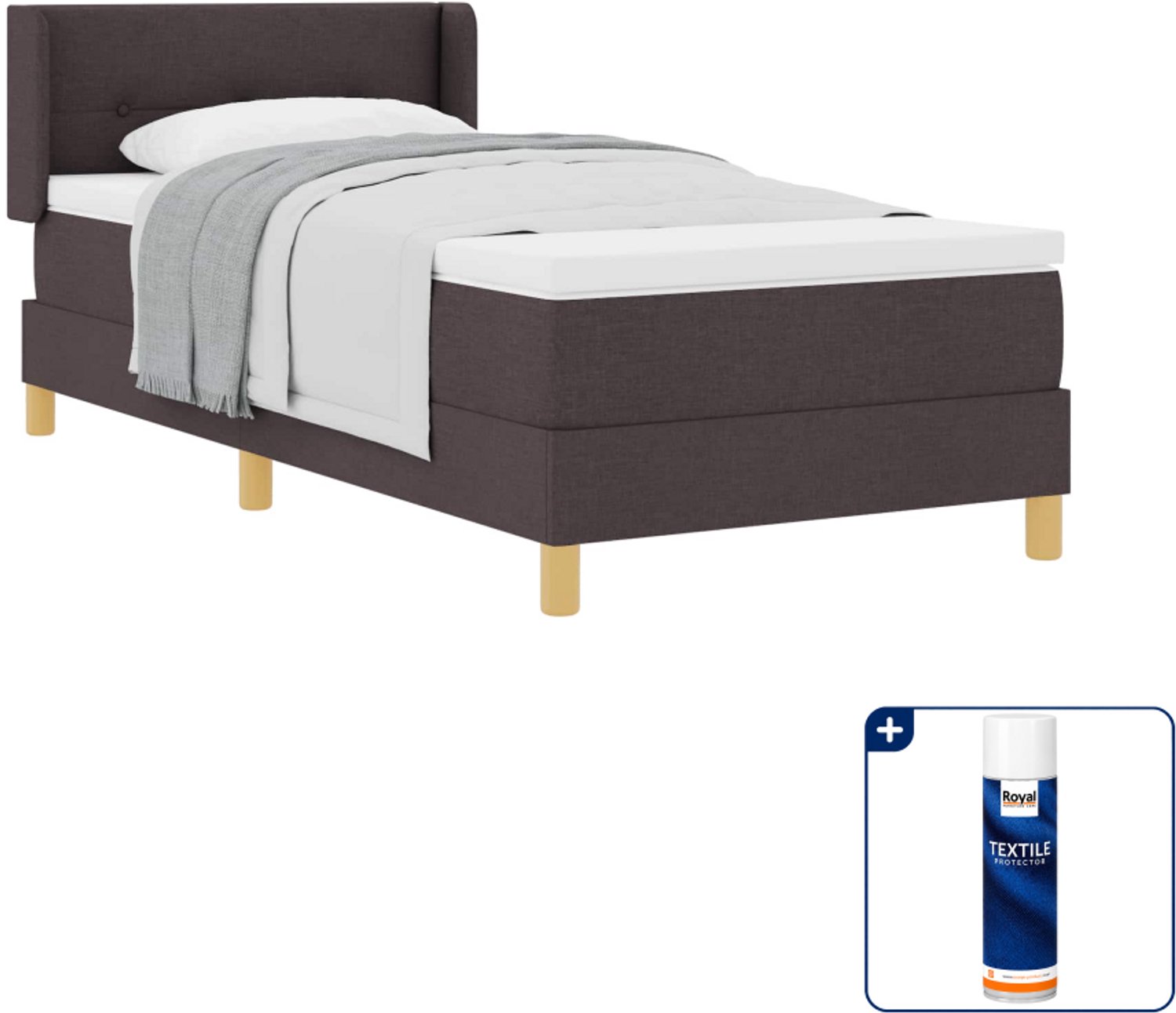 vidaXL boxspringbed - 90 x 190 cm - donkerbruin - Inclusief textielbeschermer 500 ml