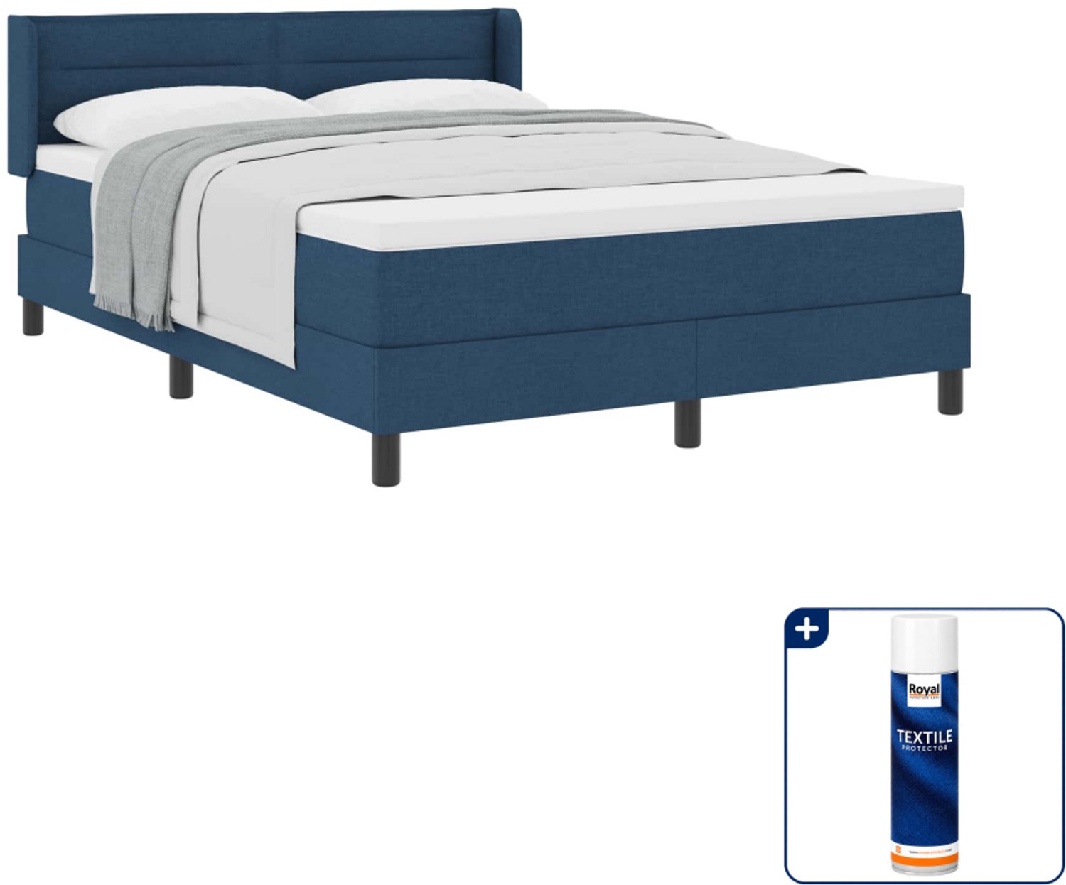 vidaXL Queensize boxspringbed - 160 x 200 cm - donkerblauw - Inclusief textielbeschermer 500 ml