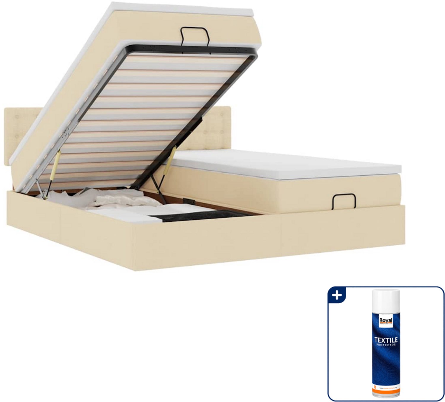 vidaXL Ottoman bed - 200 x 200 cm - stof - crèmekleurig - Inclusief textielbeschermer 500 ml Grijs
