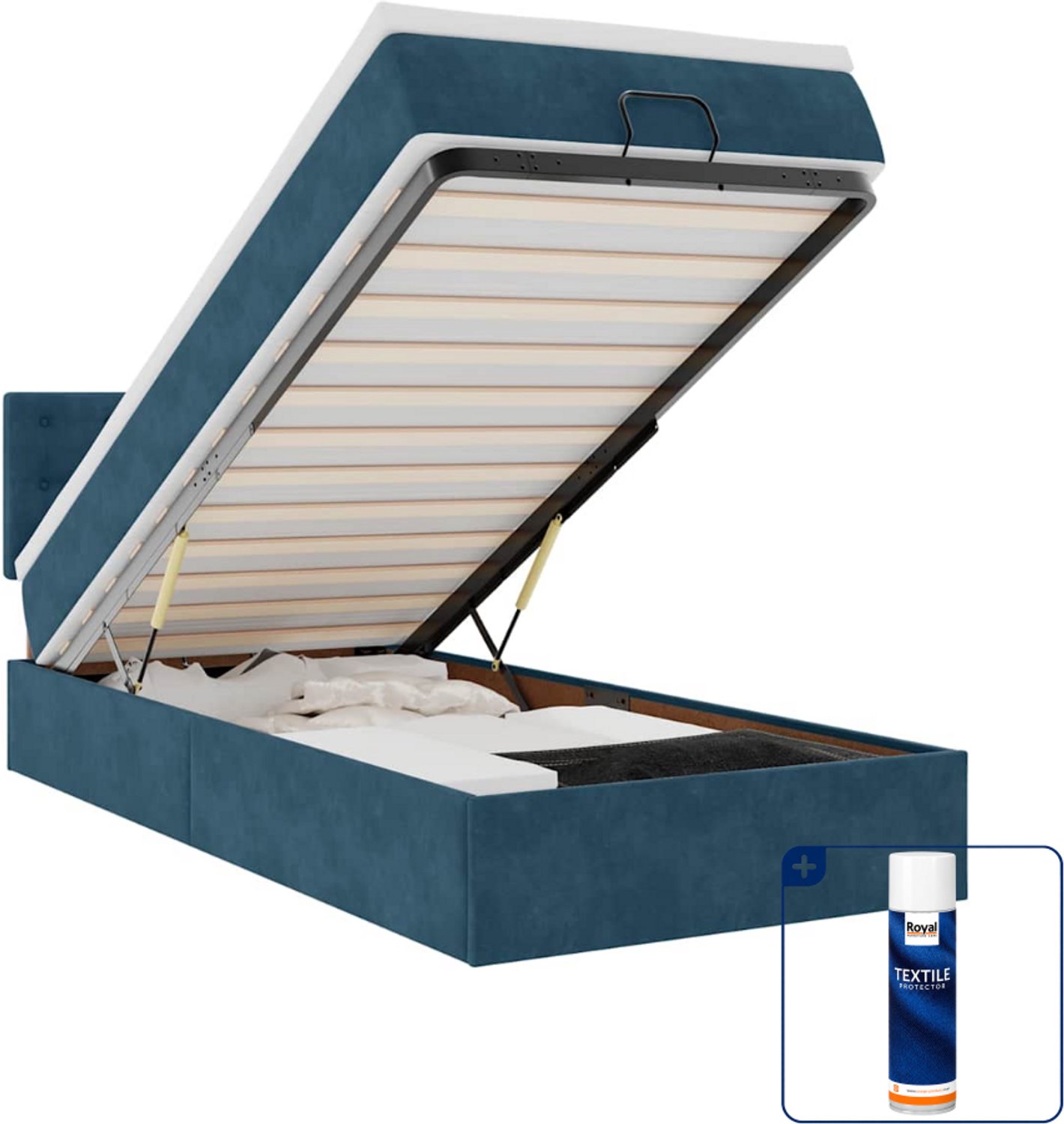 vidaXL Ottoman bed met matras - 90 x 200 cm - fluweel - donkerblauw - Inclusief textielbeschermer 500 ml Crème