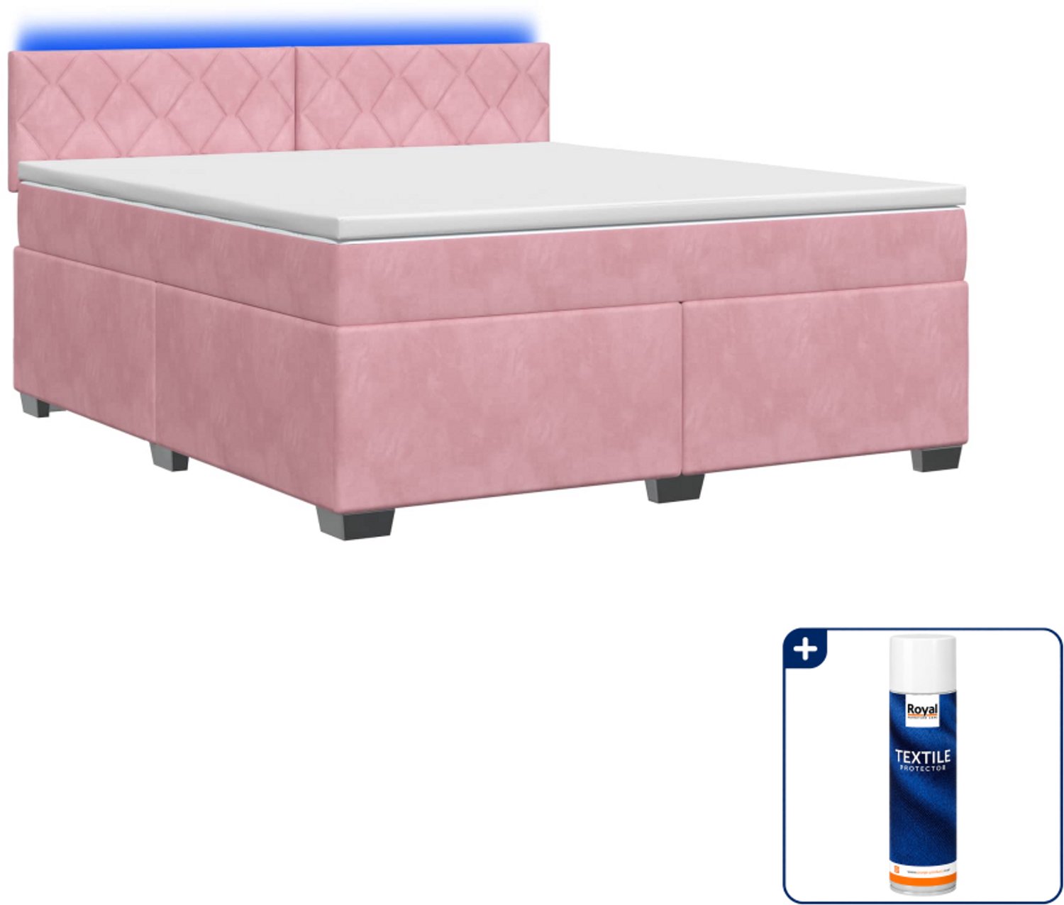 vidaXL boxspring bed - 140 x 190 cm - fluweel - roze - Inclusief textielbeschermer 500 ml