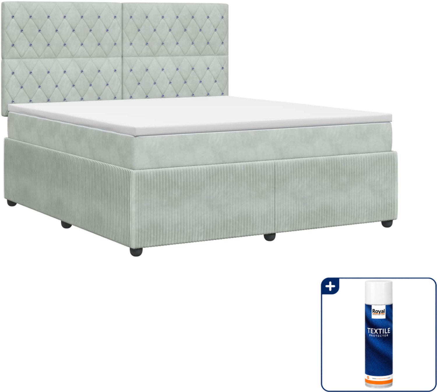 vidaXL Queensize boxspringbed met matras - 160 x 200 cm - lichtgrijs - Inclusief textielbeschermer 500 ml