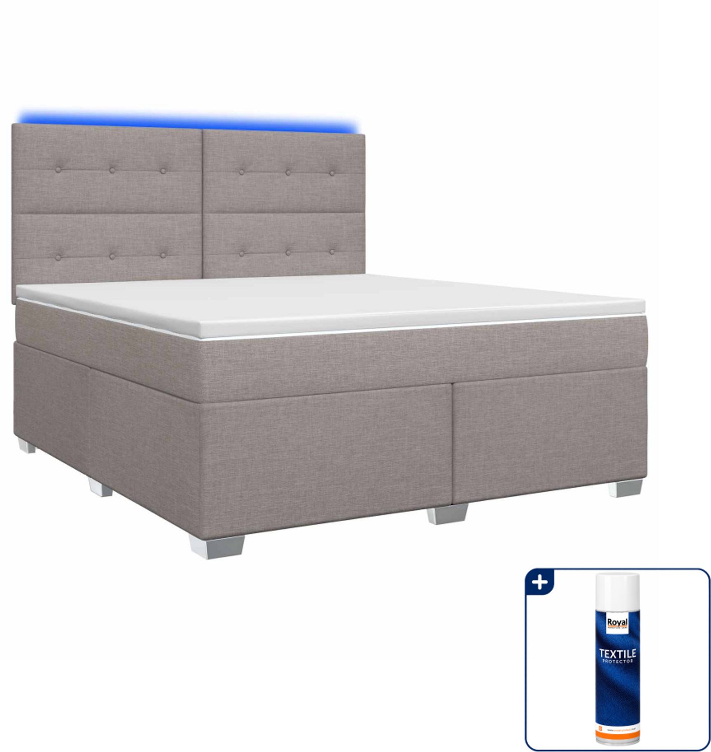 vidaXL boxspringbed - Queensize - 160 x 200 cm - taupe - Inclusief textielbeschermer 500 ml